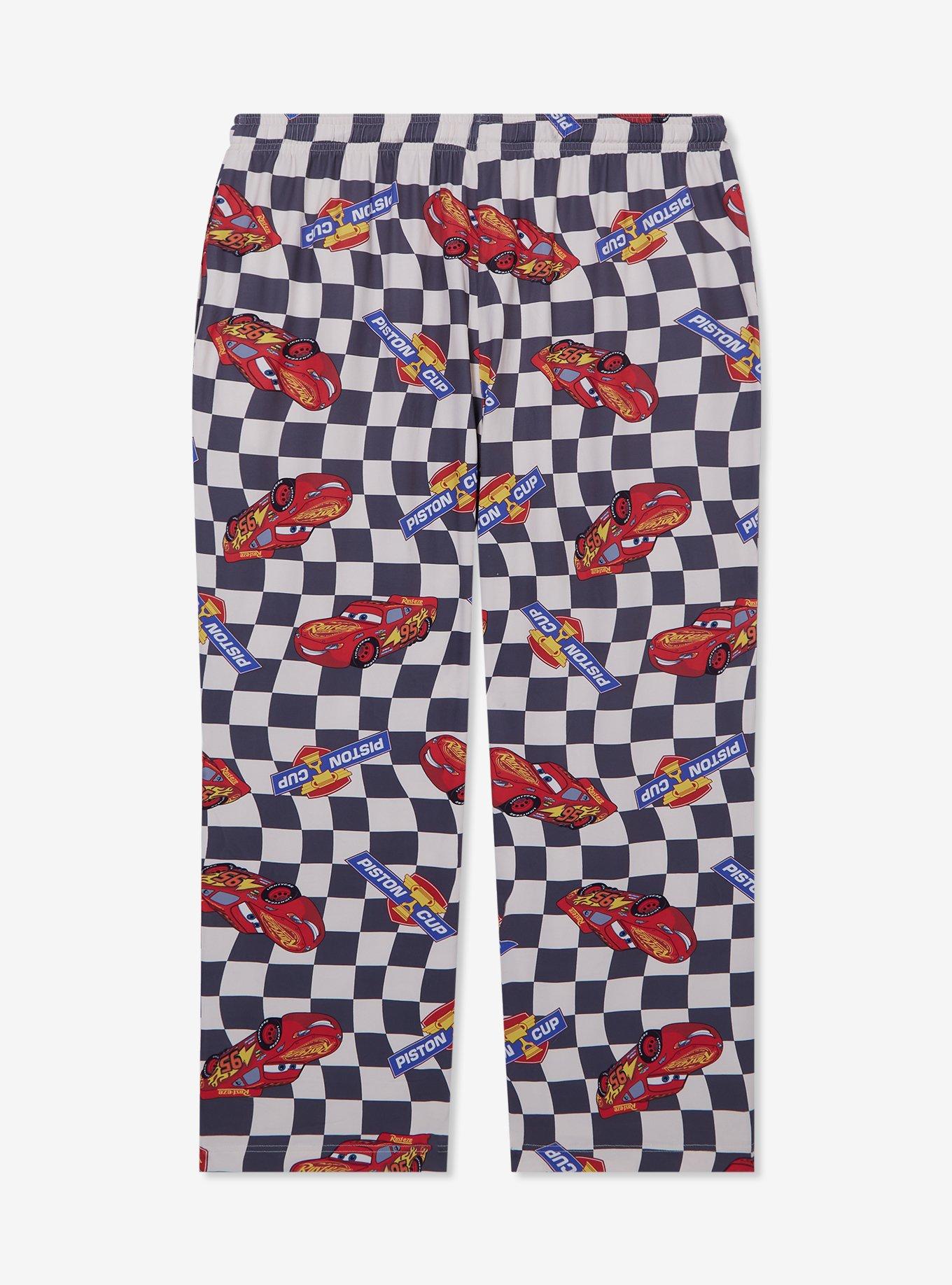 Disney Pixar Cars Lightning McQueen Checkered Allover Print Women's Plus Size Sleep Pants - BoxLunch Exclusive, , hi-res