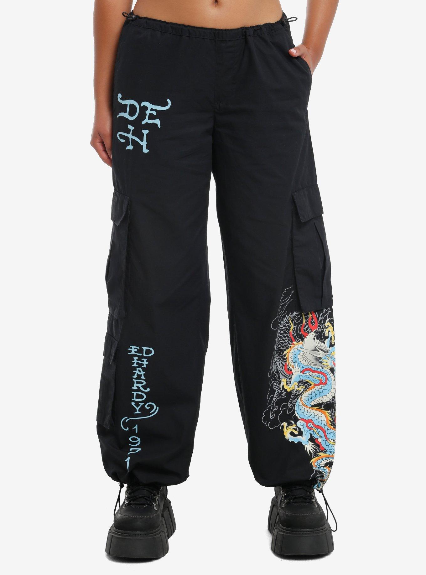 Ed Hardy Dragon Drawstring Girls Cargo Pants, BLUE, alternate