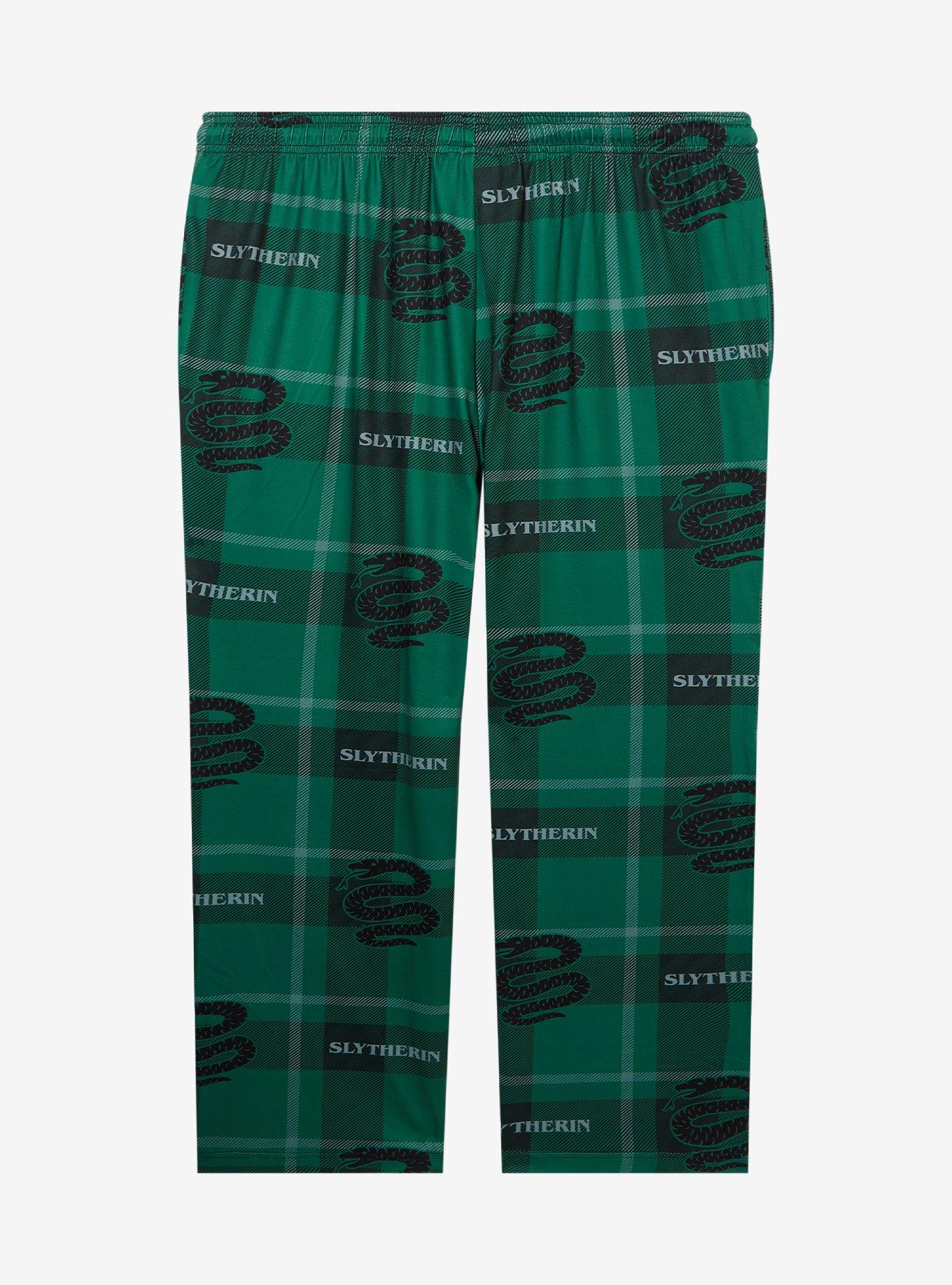 Harry Potter Slytherin Plaid Allover Print Women's Plus Size Sleep Pants - BoxLunch Exclusive, PLAID - GREEN, alternate