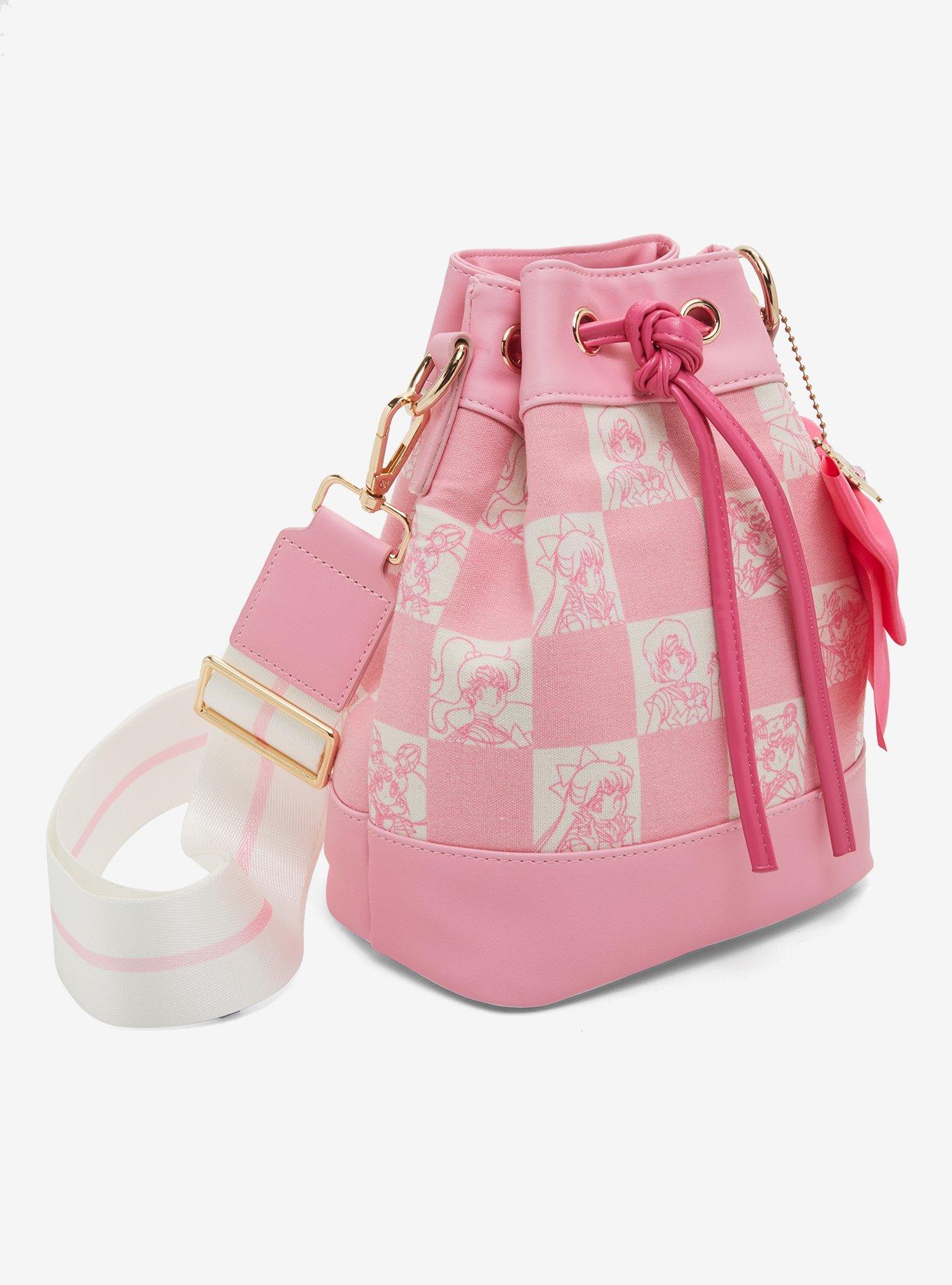 Sailor Moon Pink Checkered Bucket Crossbody Bag — BoxLunch Exclusive, , hi-res