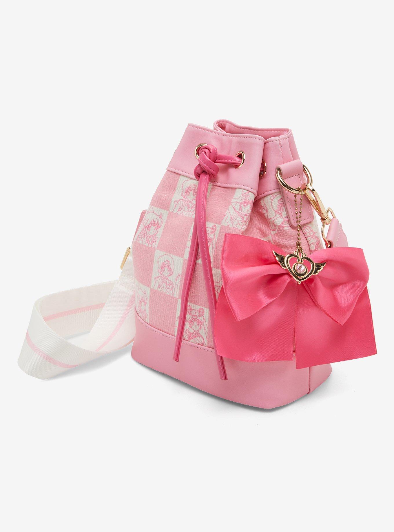 Sailor Moon Pink Checkered Bucket Crossbody Bag — BoxLunch Exclusive, , alternate