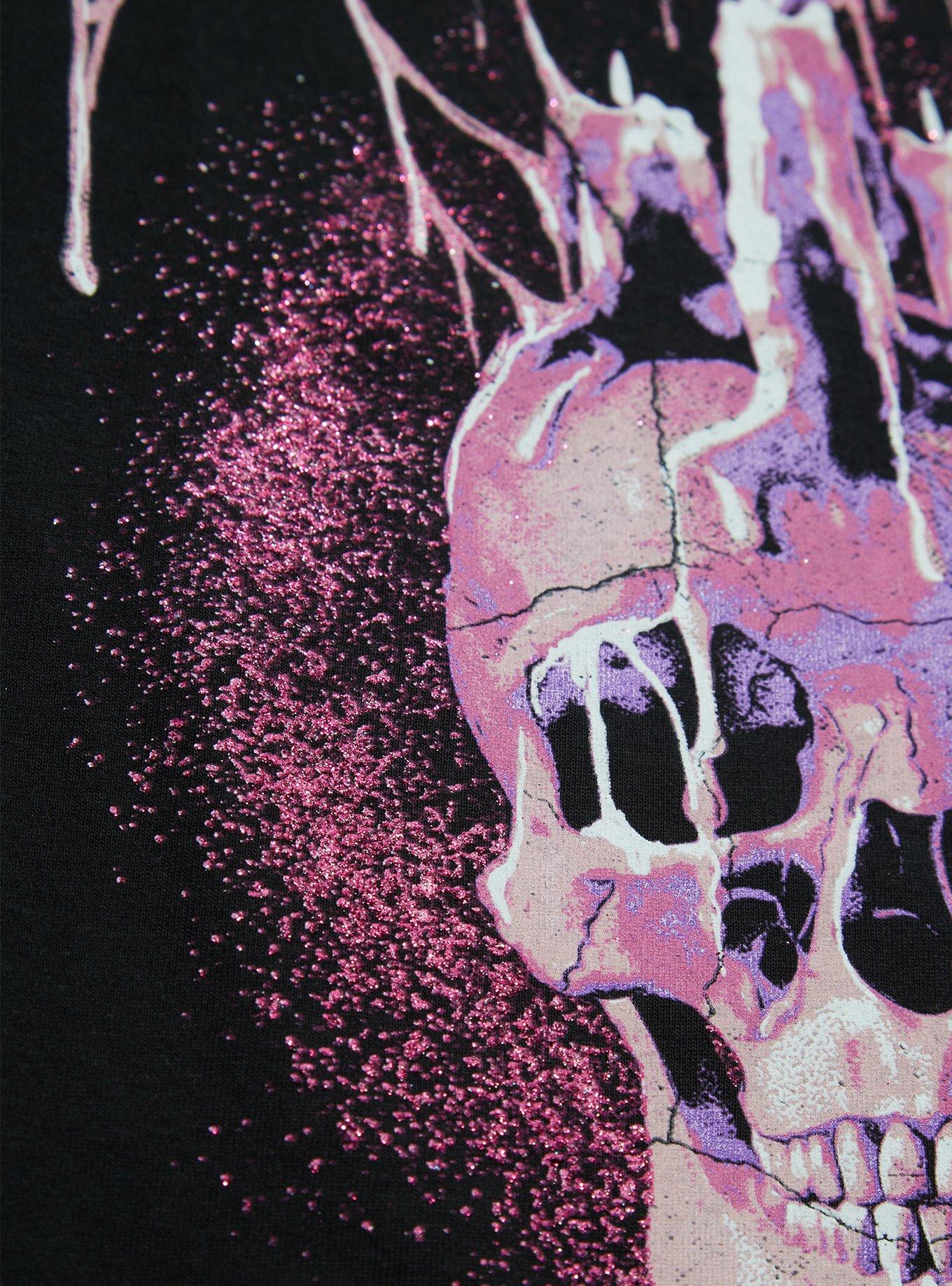 Motionless In White Skull Candle Glitter Boyfriend Fit Girls T-Shirt, BLACK, alternate