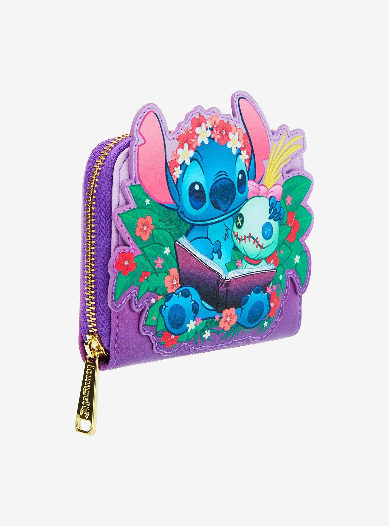 Loungefly Disney Lilo & Stitch Scrump & Stitch Reading Floral Small Zip Wallet - BoxLunch Exclusive, , hi-res