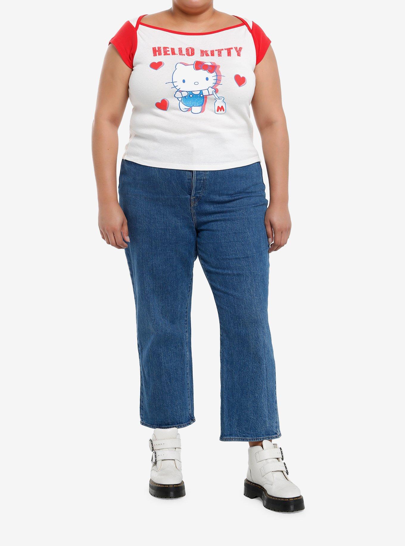 Hello Kitty Boatneck Girls Raglan Top Plus Size, , hi-res