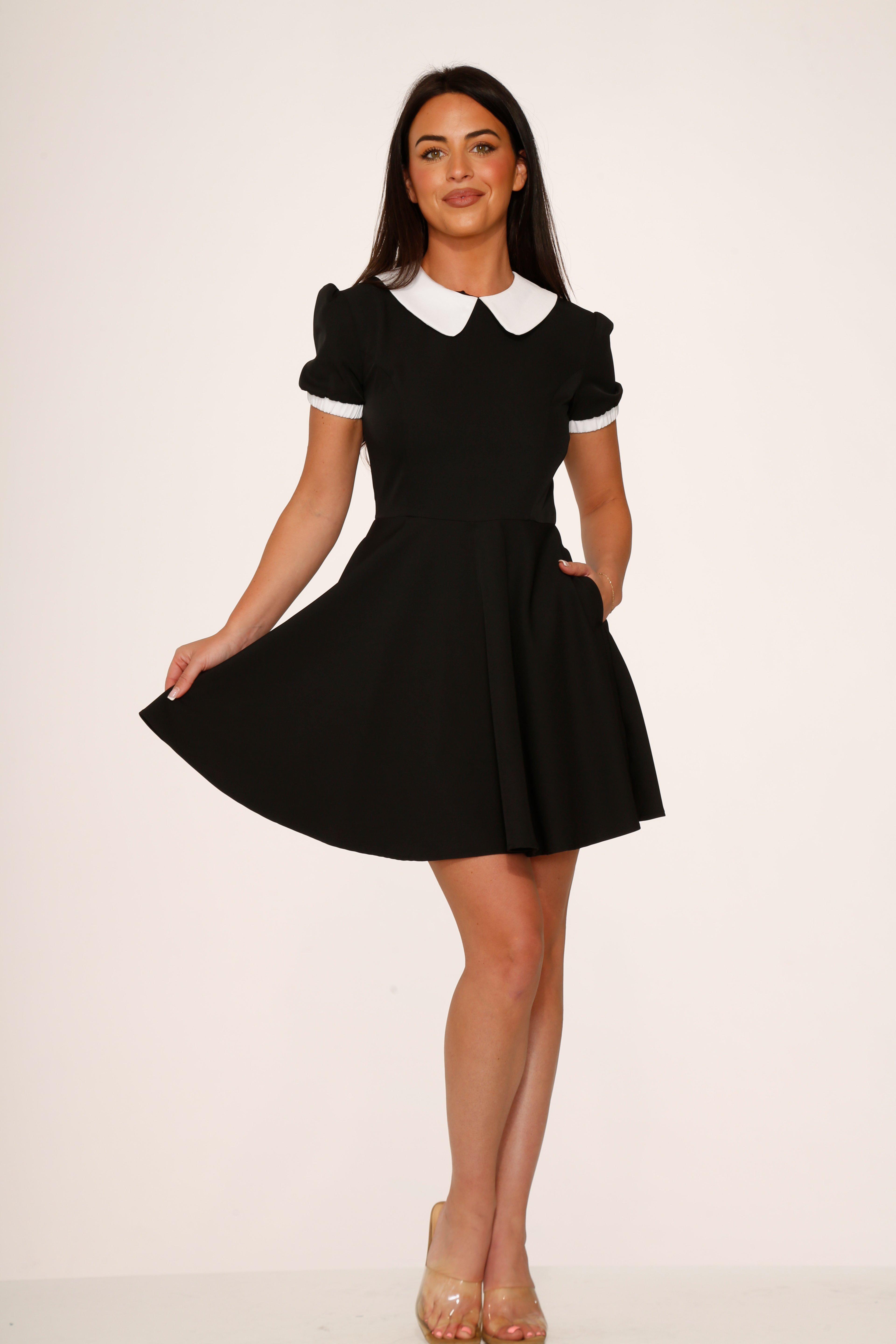 Black White Mini Dress, BLACK  WHITE, alternate