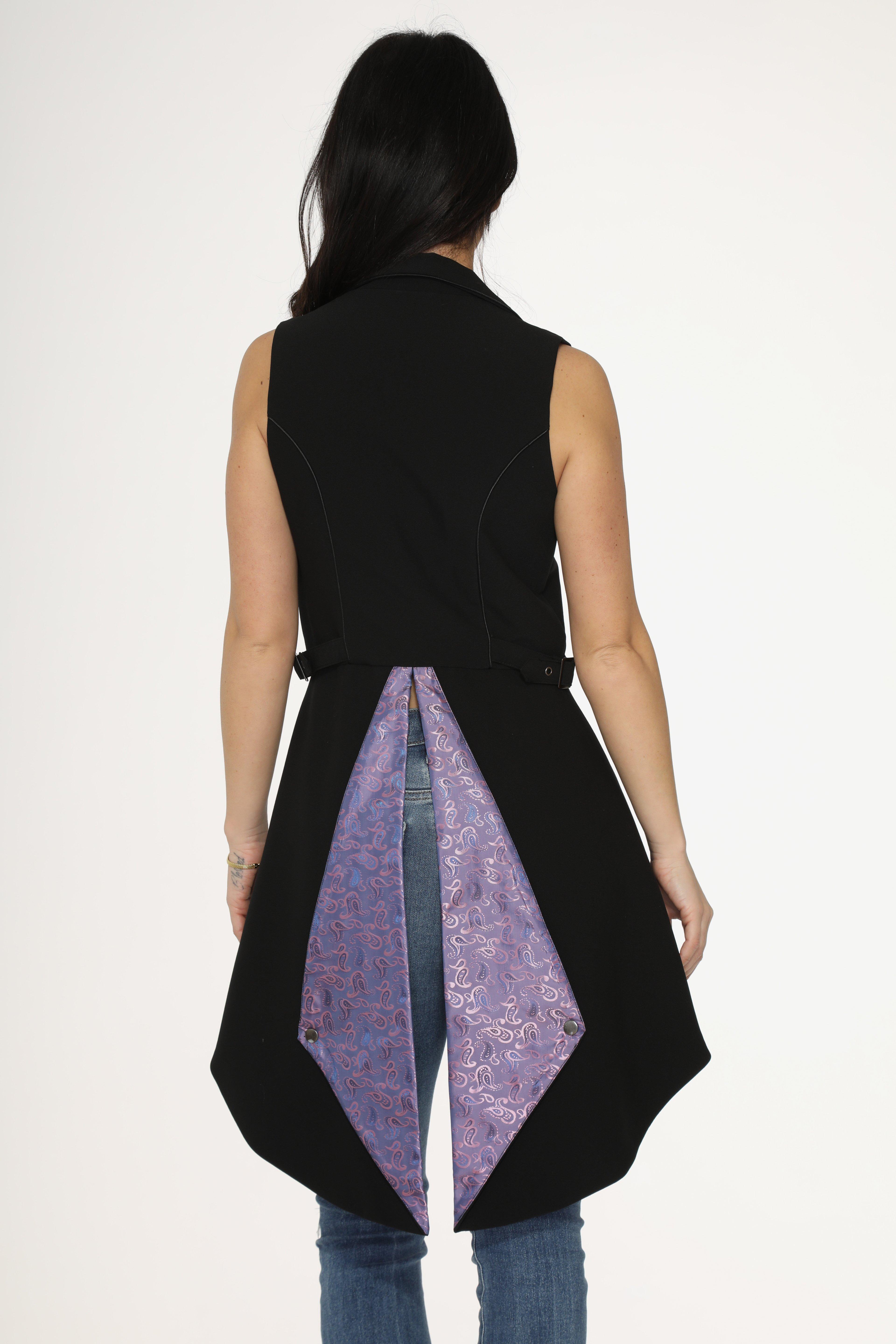 Black Purple Floral Vest, BLACK  PURPLE, alternate