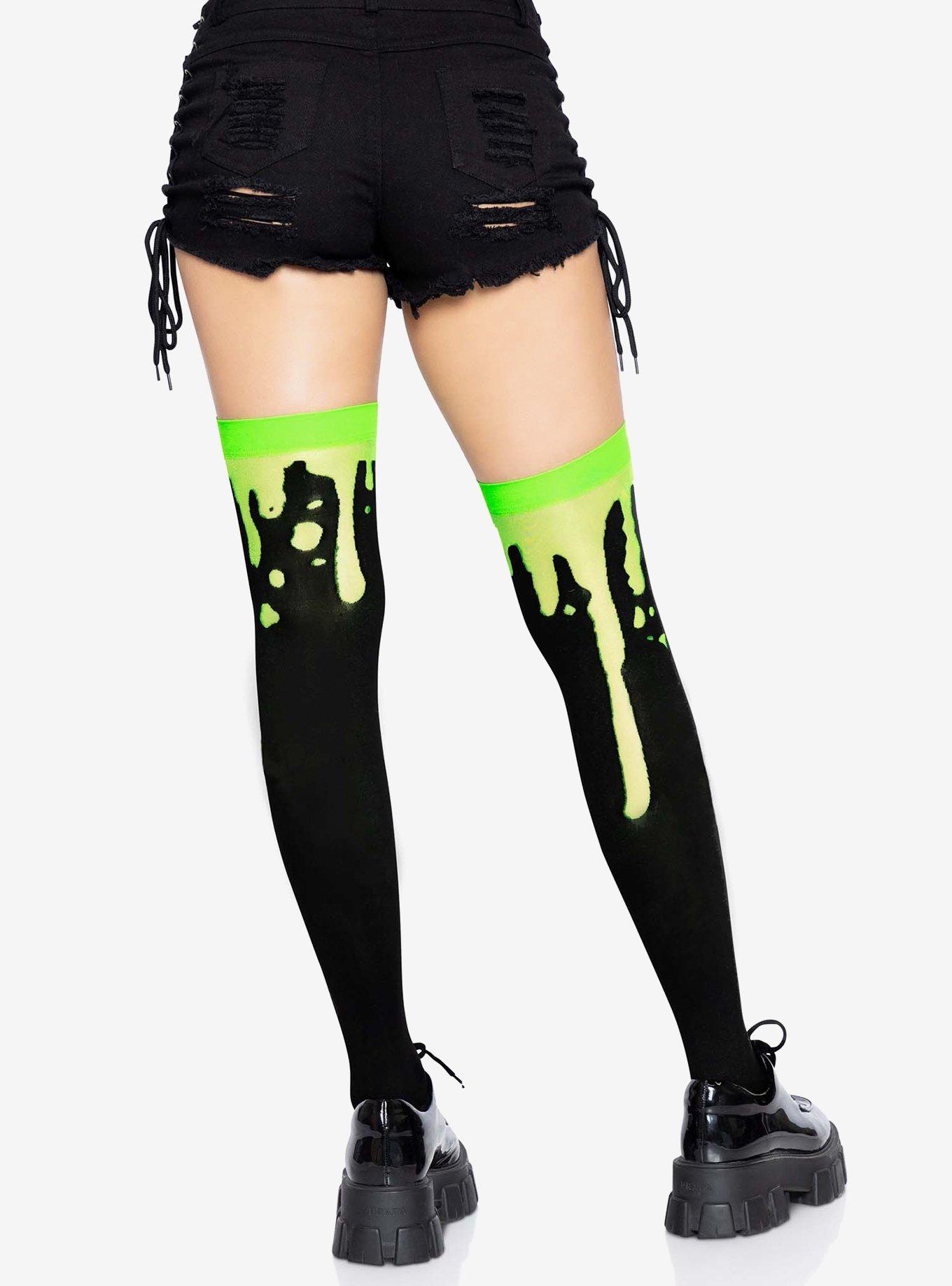 Splatter Thigh Highs Green, , hi-res