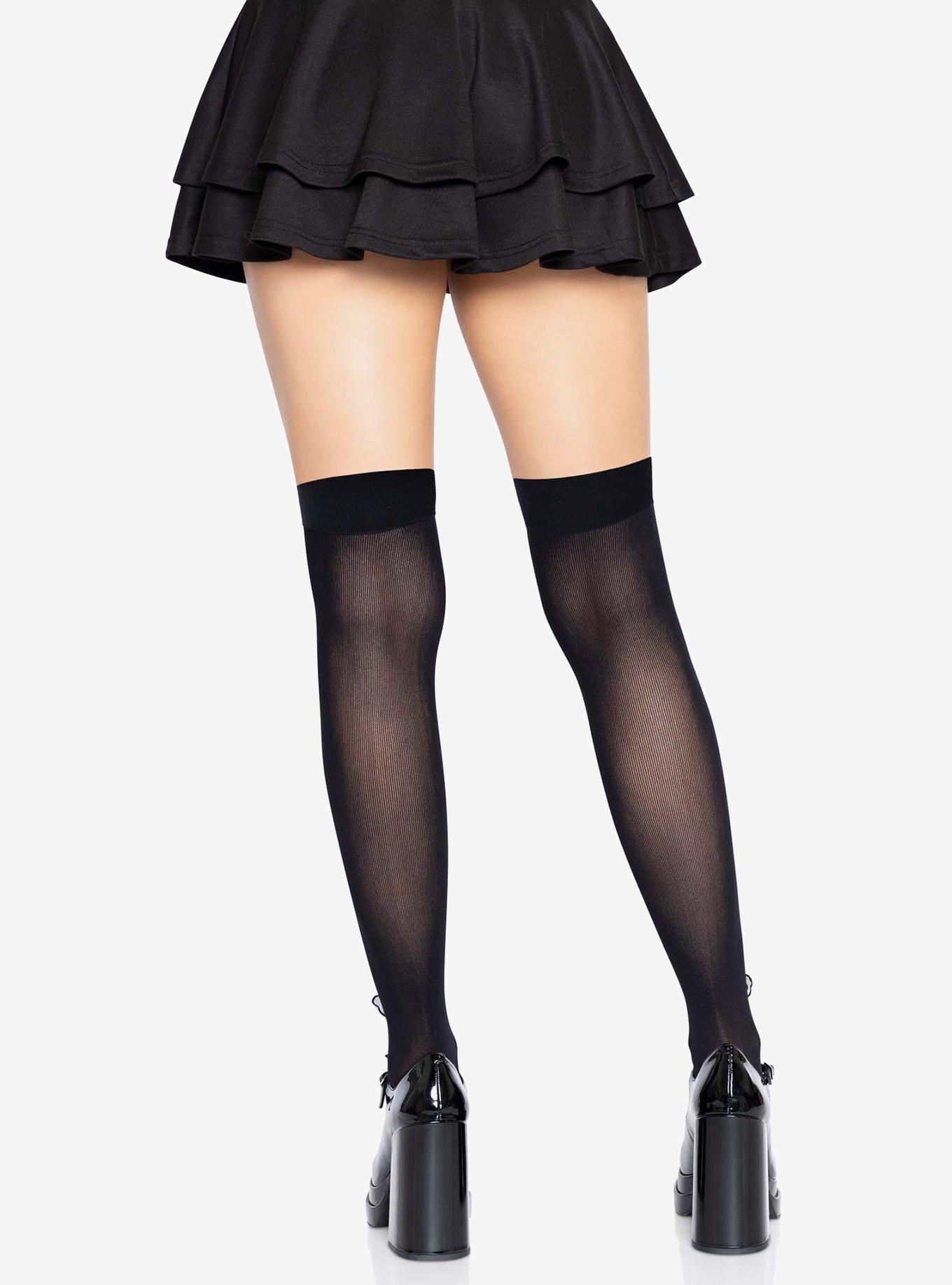 Opaque Net Cut-Out Butterfly Thigh Highs Black, , hi-res