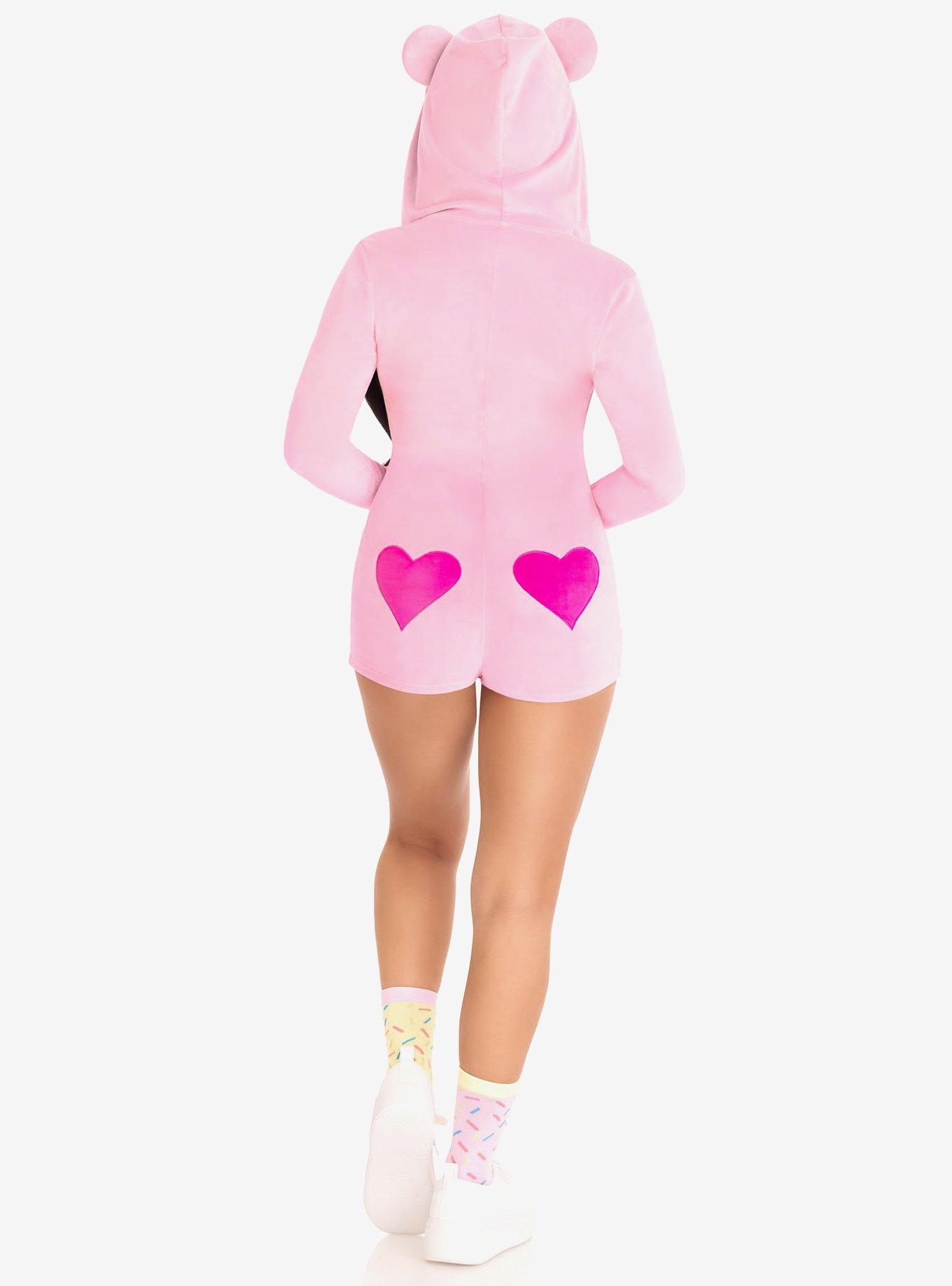 Sweetheart Bear Velvet Plush Romper One Piece, PINK, alternate