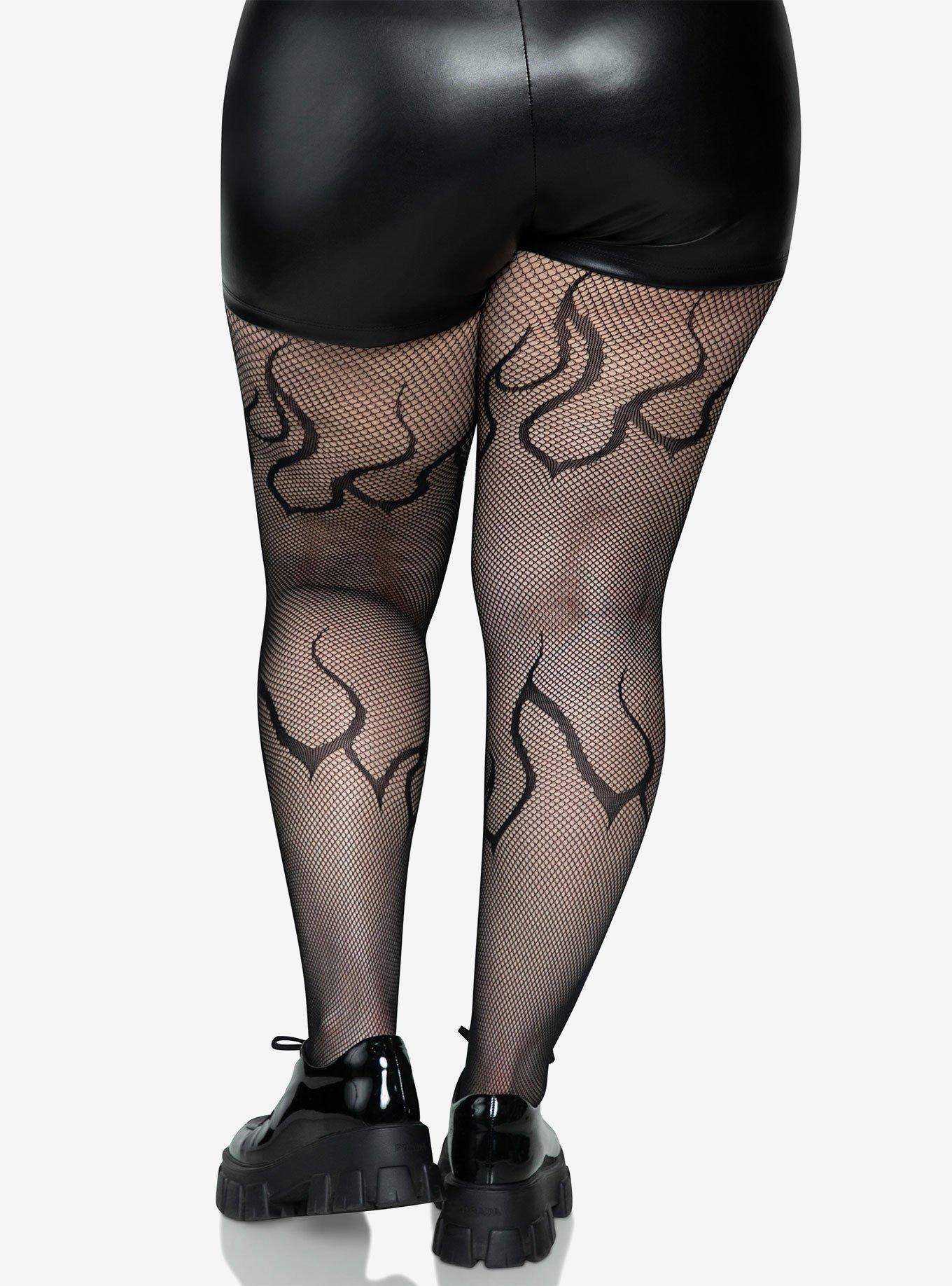 Flame Net Tights Black Plus Size, , alternate
