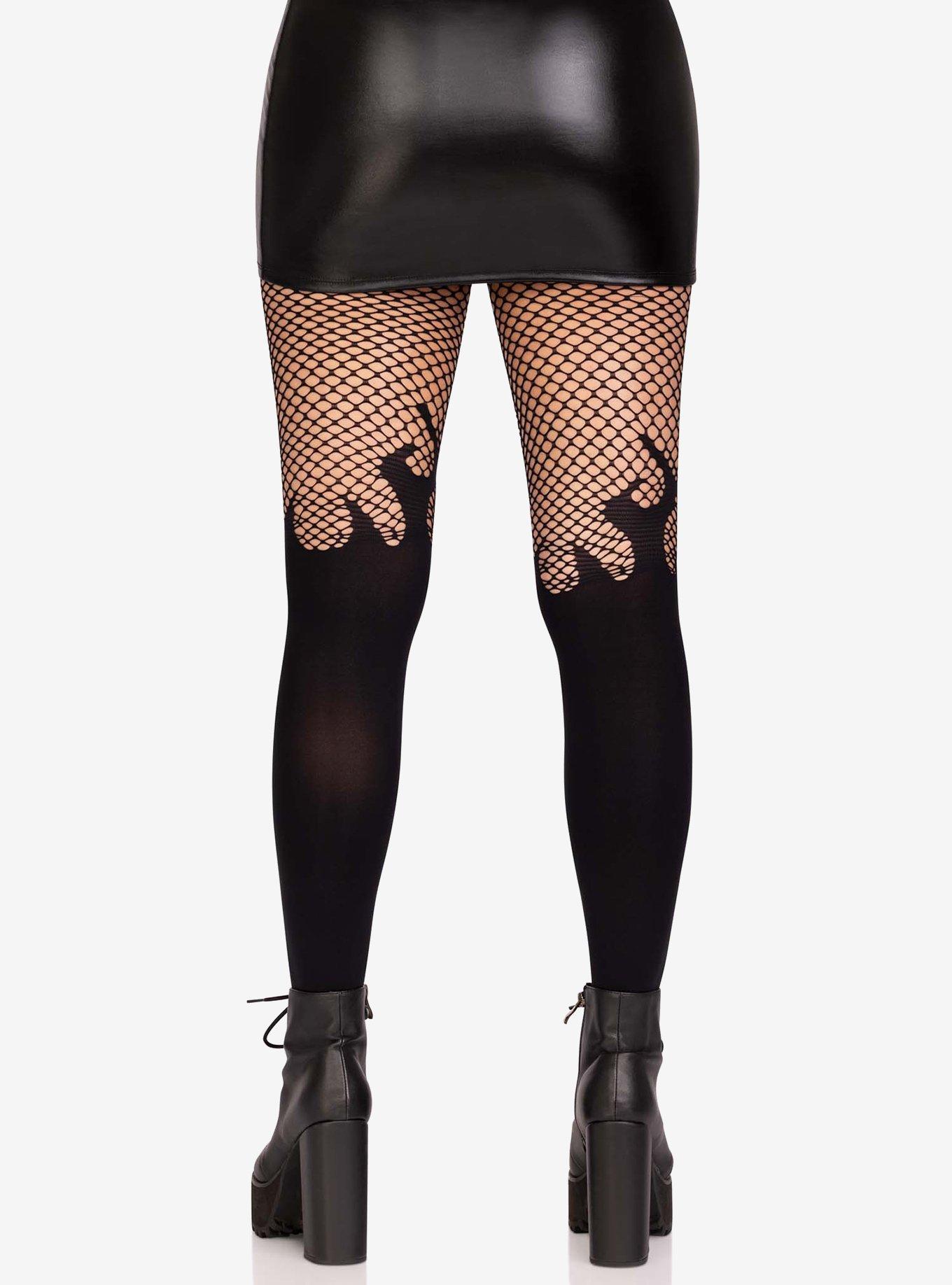 Opaque Flame With Fishnet Top Tights Black, , hi-res