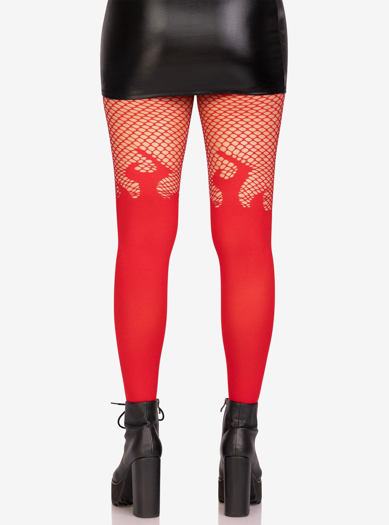 Opaque Flame With Fishnet Top Tights Red, , hi-res