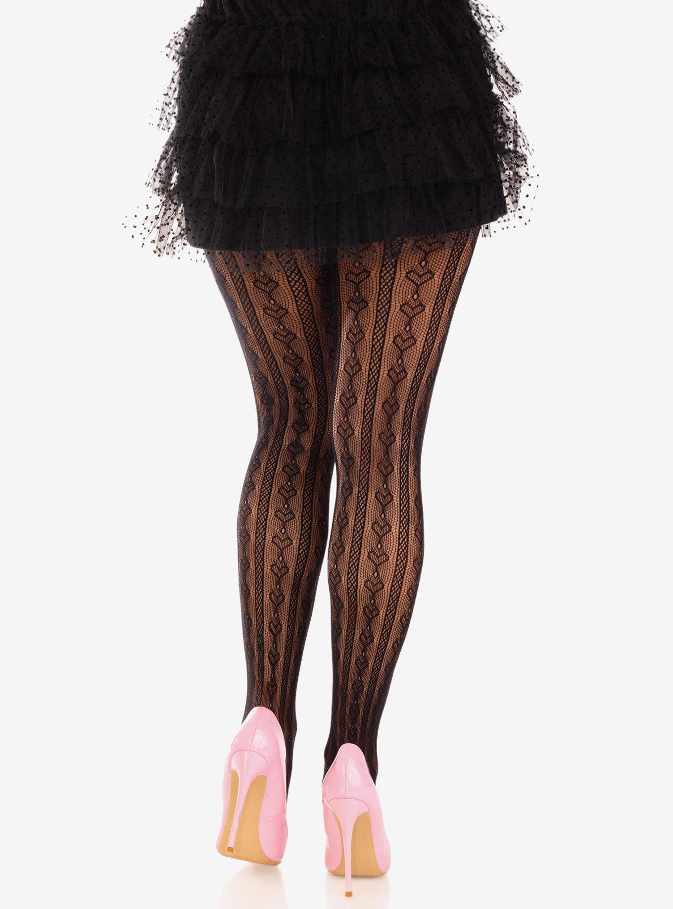 Sweetheart Keyhole Mini Bow Tights Black, , alternate