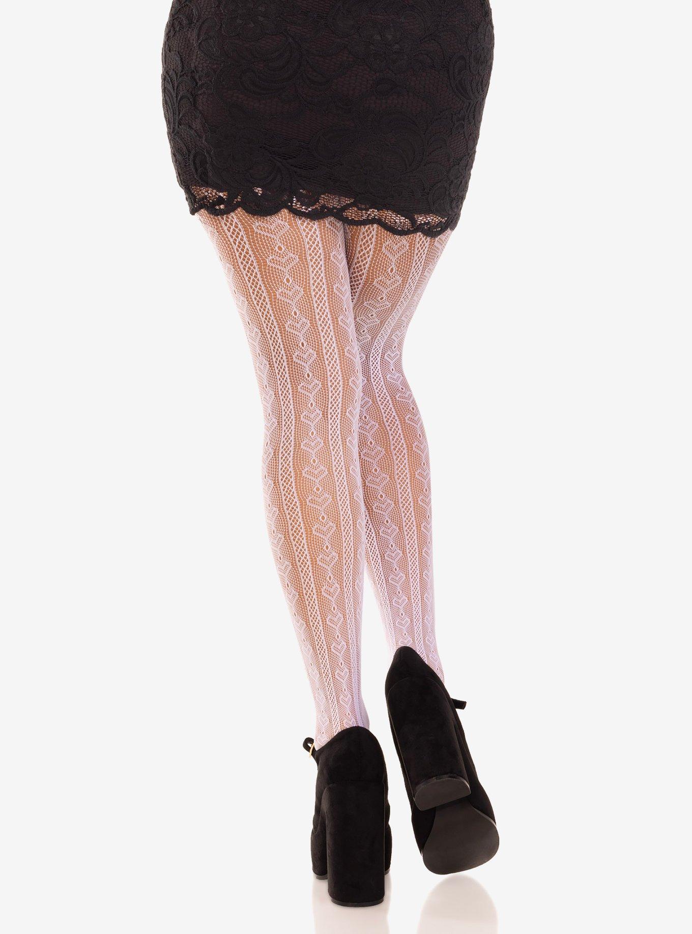 Sweetheart Keyhole Mini Bow Tights White, , hi-res