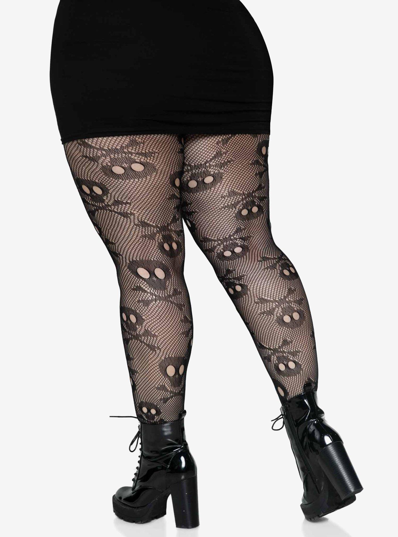 Pirate Skull Net Tights Plus Size, , alternate