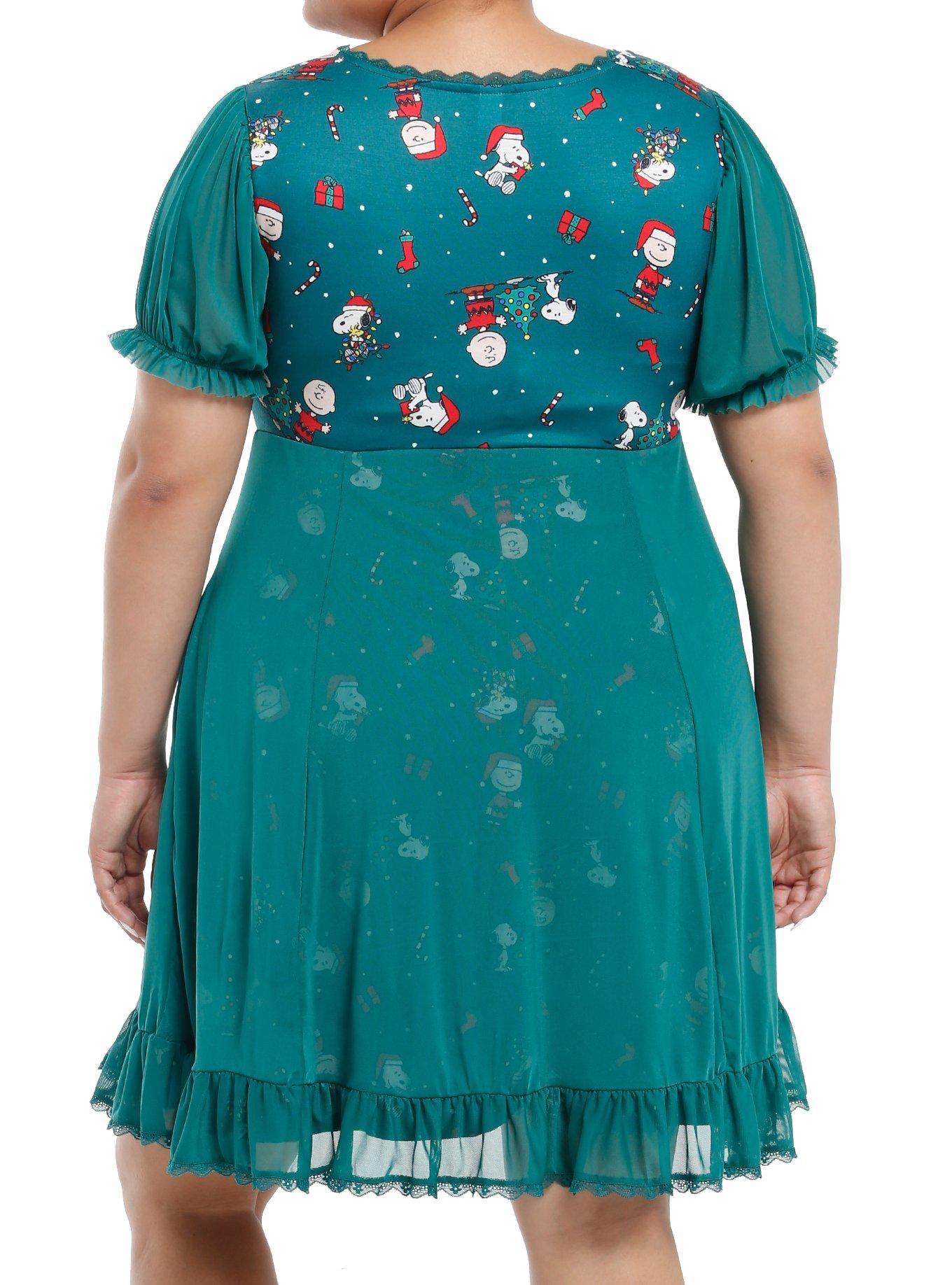 Peanuts Characters Holiday Mesh Dress Plus Size, MULTI, alternate