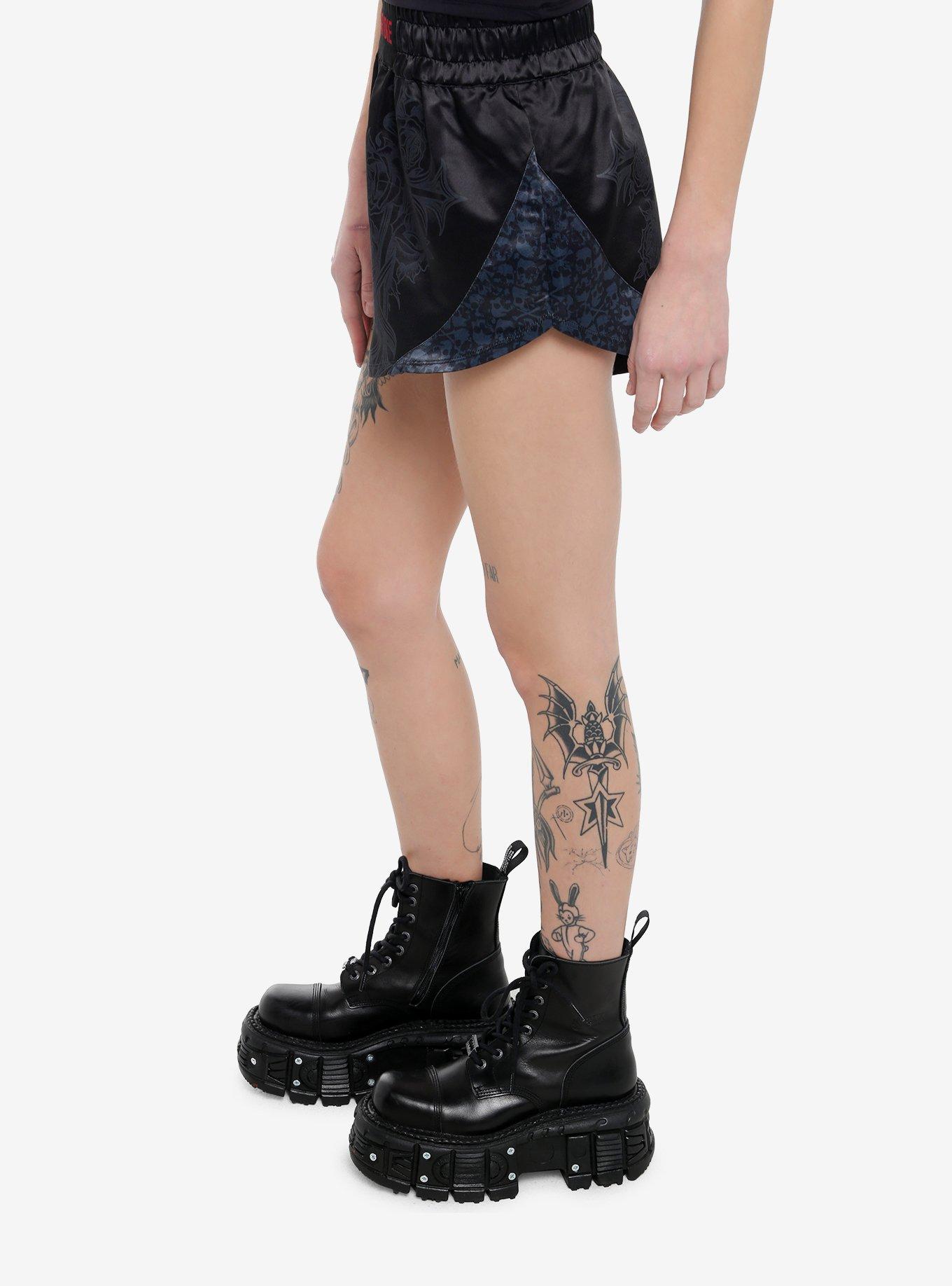 Gothic Cross & Roses Girls Boxing Shorts, BLACK, alternate