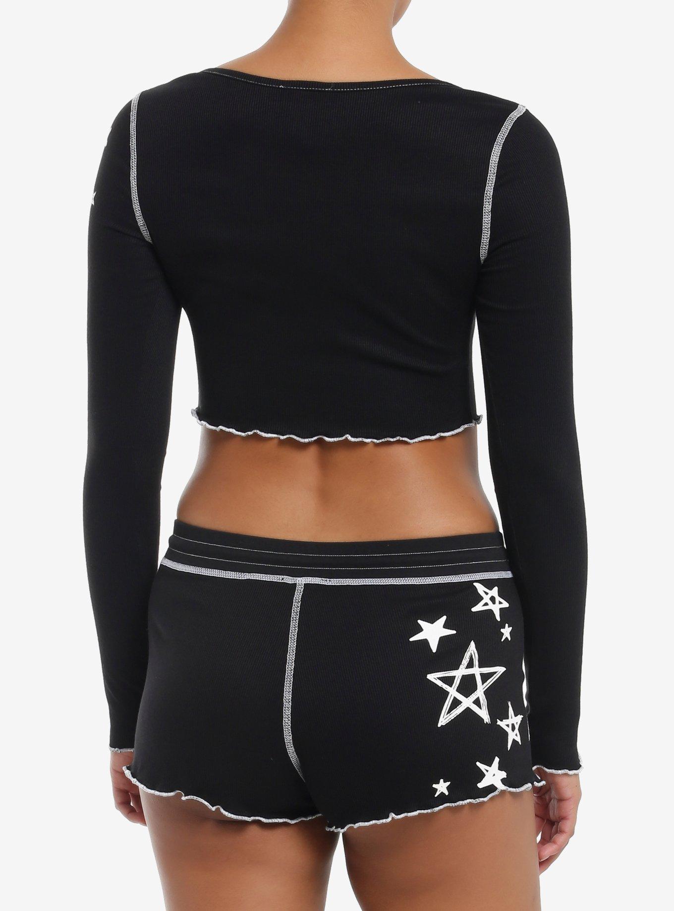 Black & White Scribble Stars Girls Lounge Set, BLACK, alternate