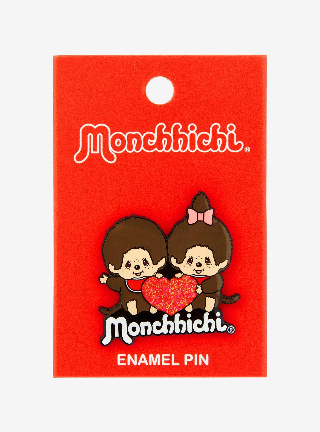 Monchhichi Duo Heart Glitter Enamel Pin, , alternate