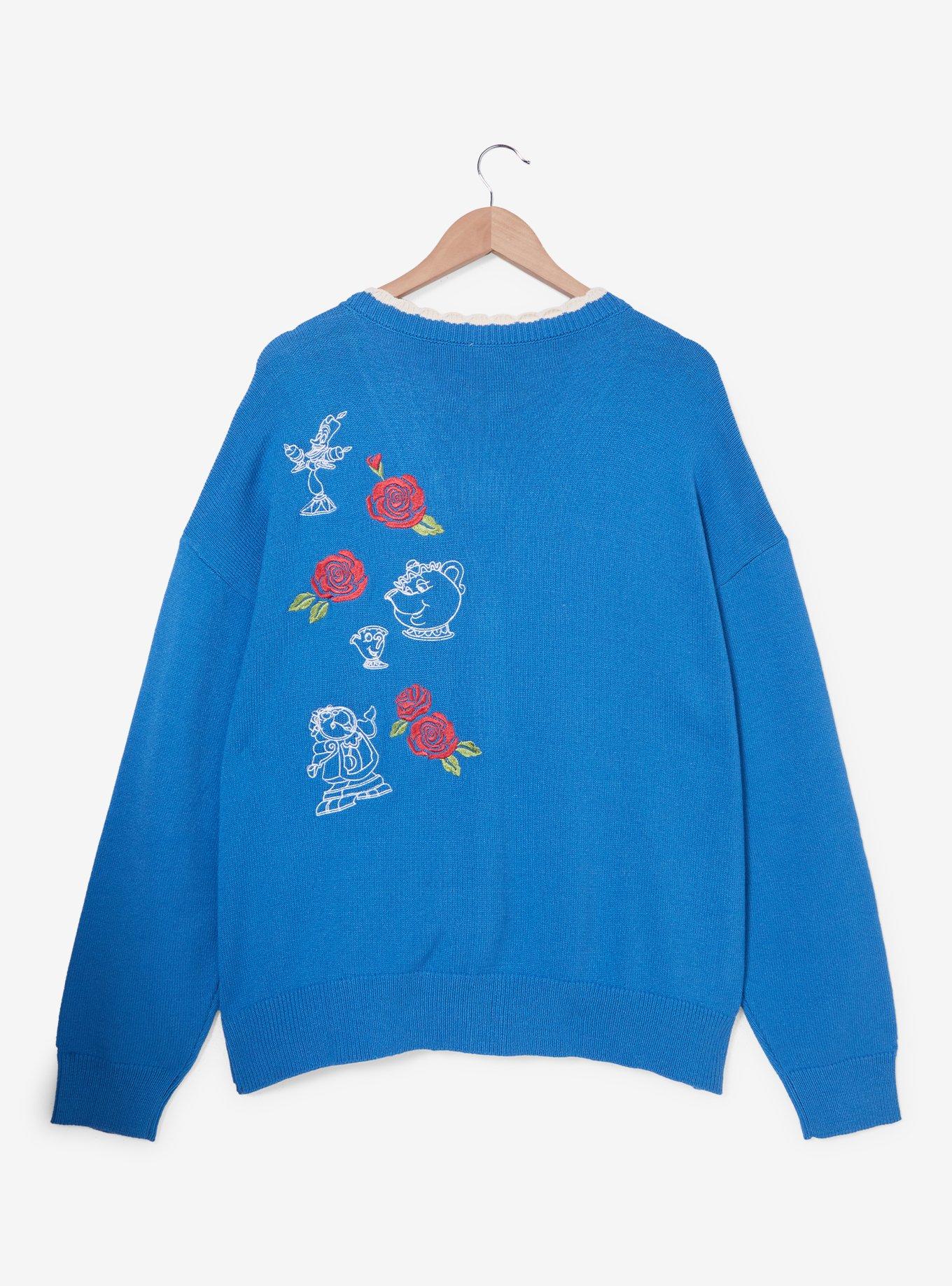 Disney Beauty and the Beast Belle Roses Crochet Women's Plus Size Cardigan &mdash; BoxLunch Exclusive, DARK BLUE, alternate