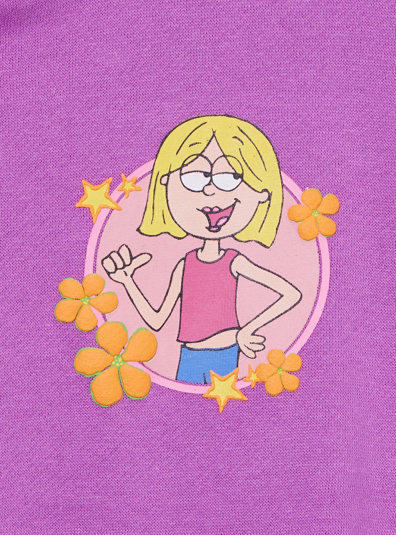 Disney Lizzie McGuire Cartoon Lizzie Floral Cropped Women's Zippered Hoodie, PURPLE, alternate