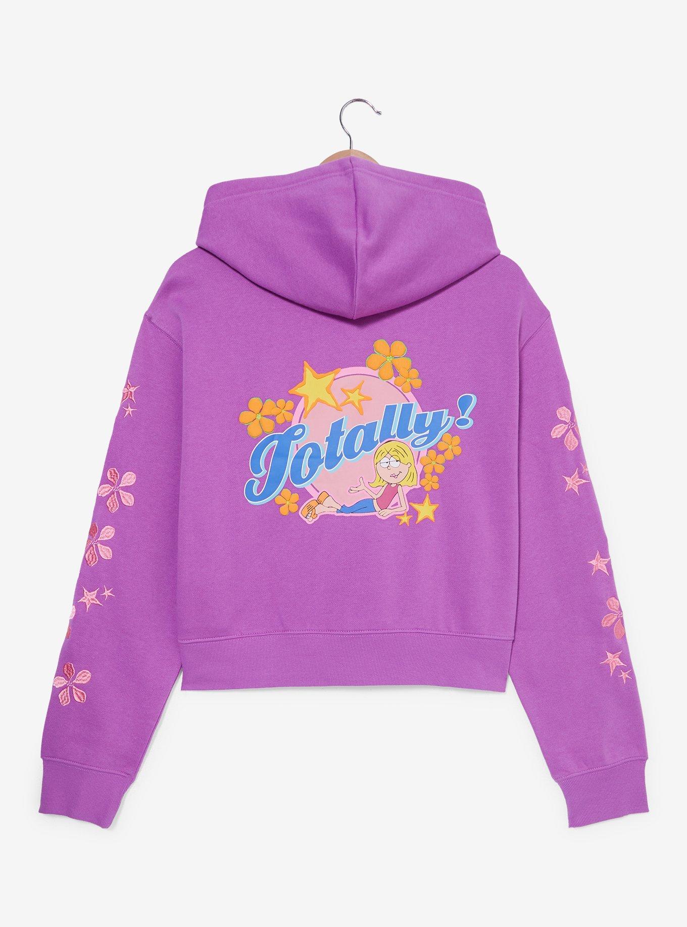 Disney Lizzie McGuire Cartoon Lizzie Floral Cropped Women's Zippered Hoodie, PURPLE, alternate