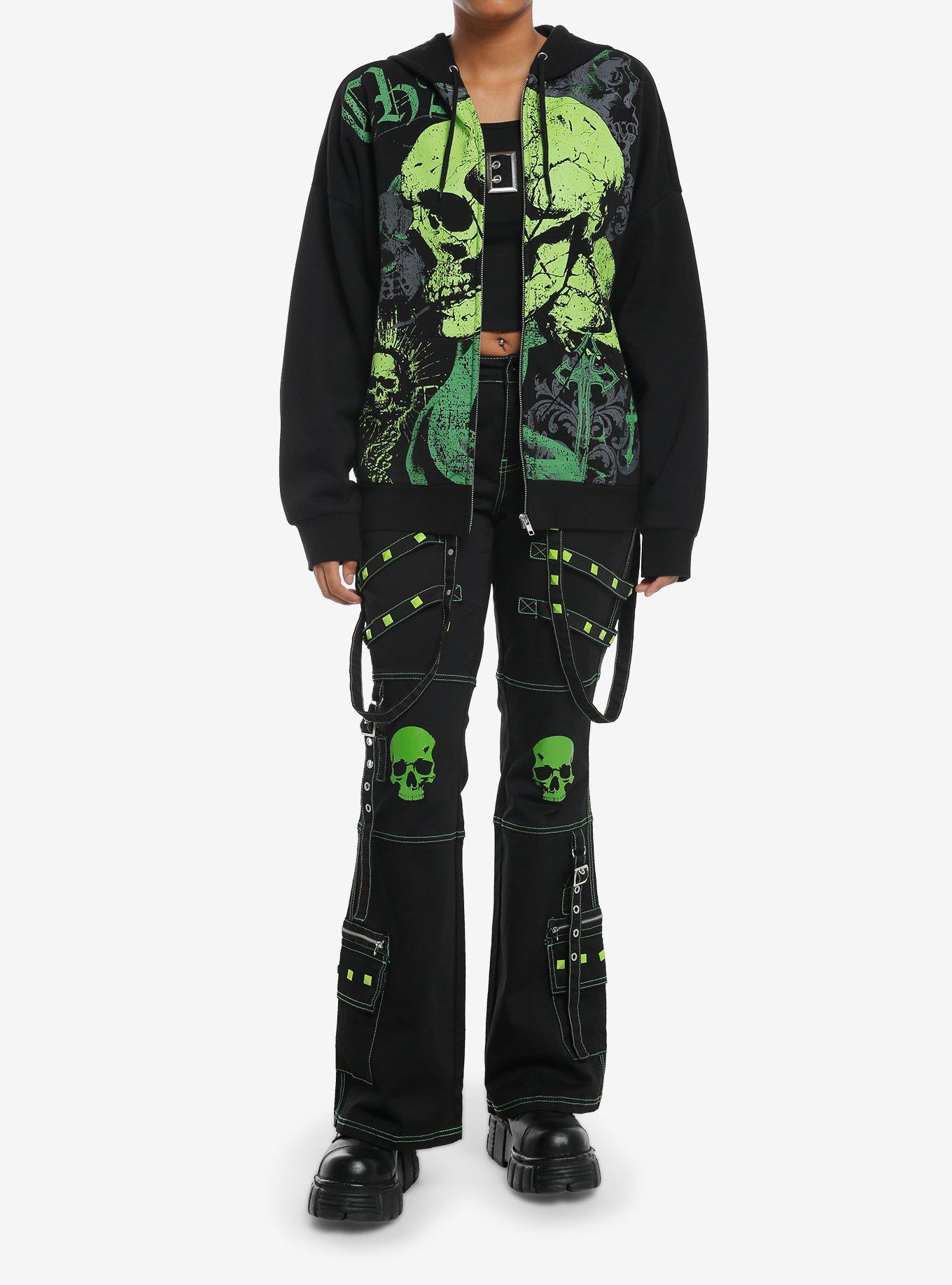 Social Collision Green Skull Chaos Girls Hoodie, LIME, alternate