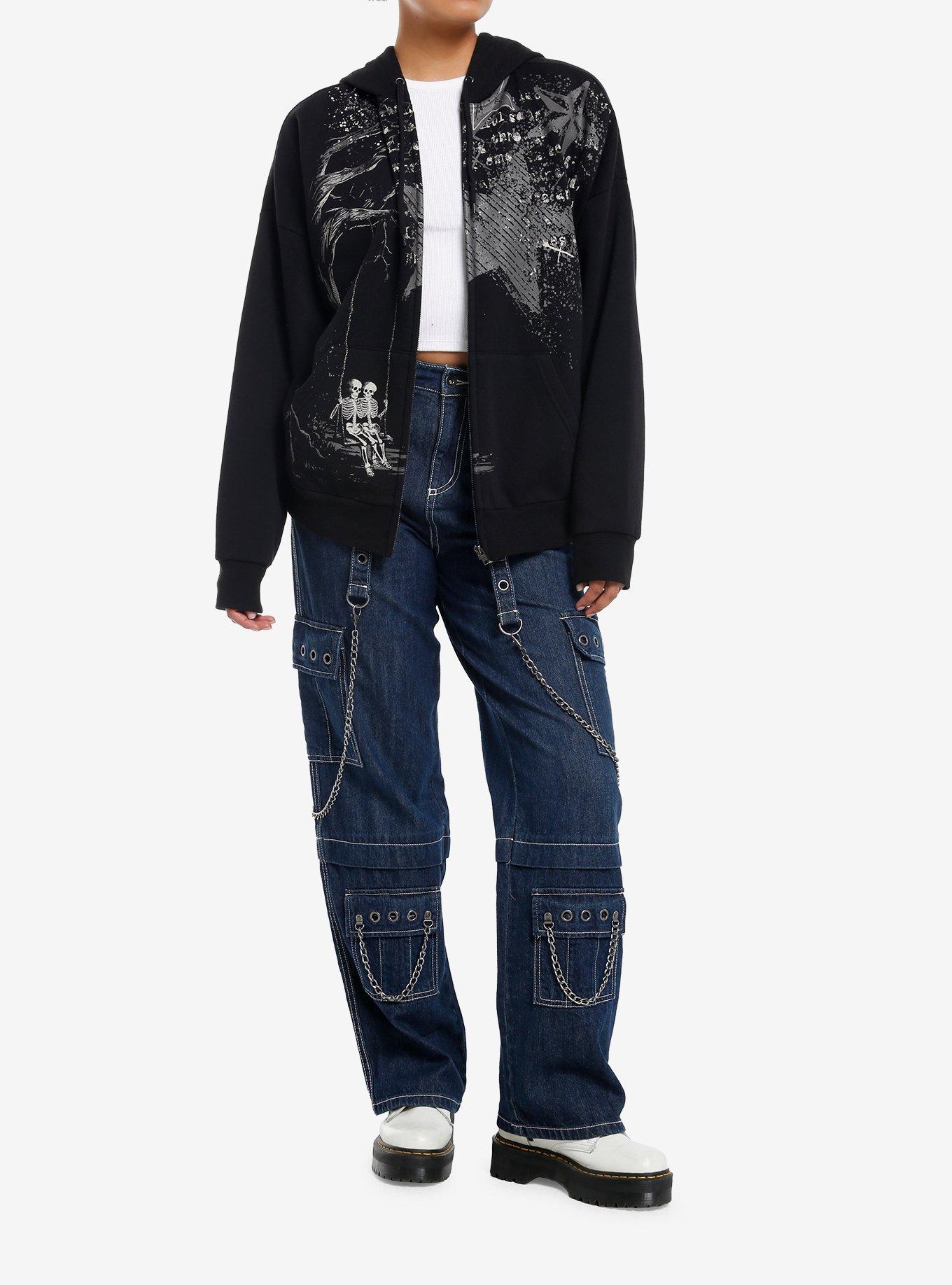 Social Collision Skeleton Swing Girls Hoodie, GREY, alternate