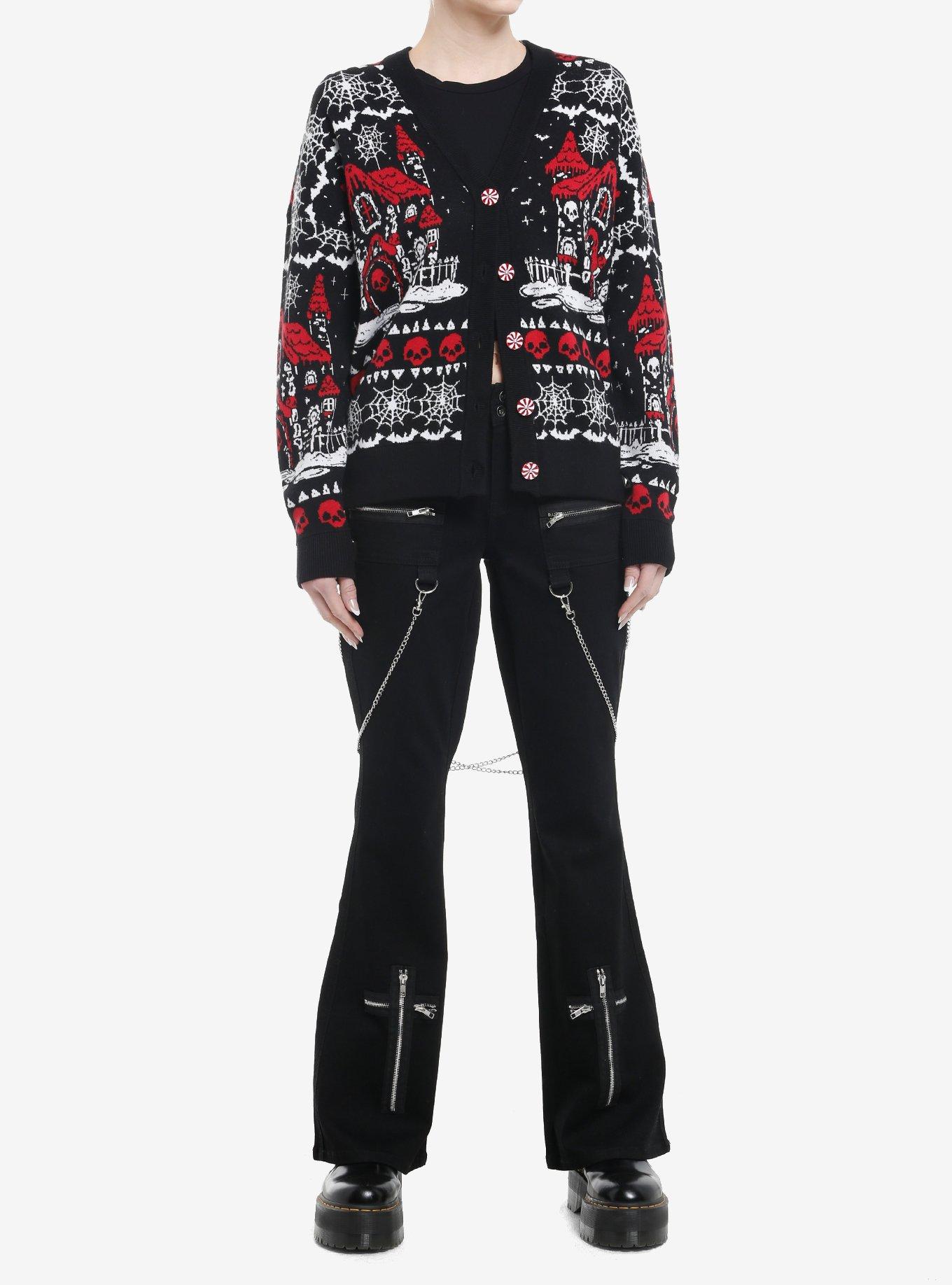Social Collision Haunted Gingerbread House Girls Cardigan, RED, alternate