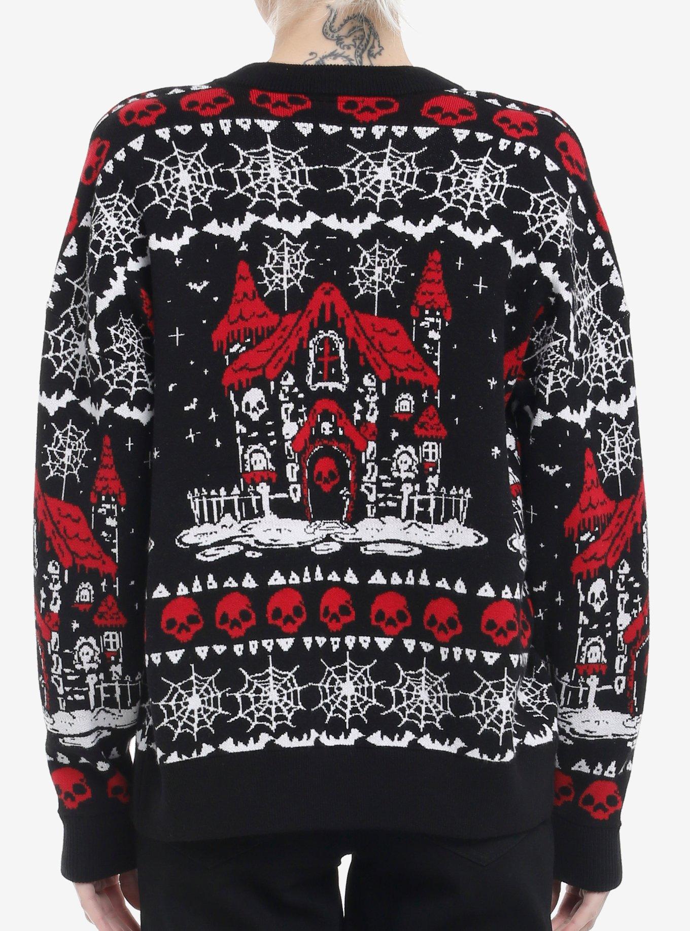 Social Collision Haunted Gingerbread House Girls Cardigan, RED, alternate