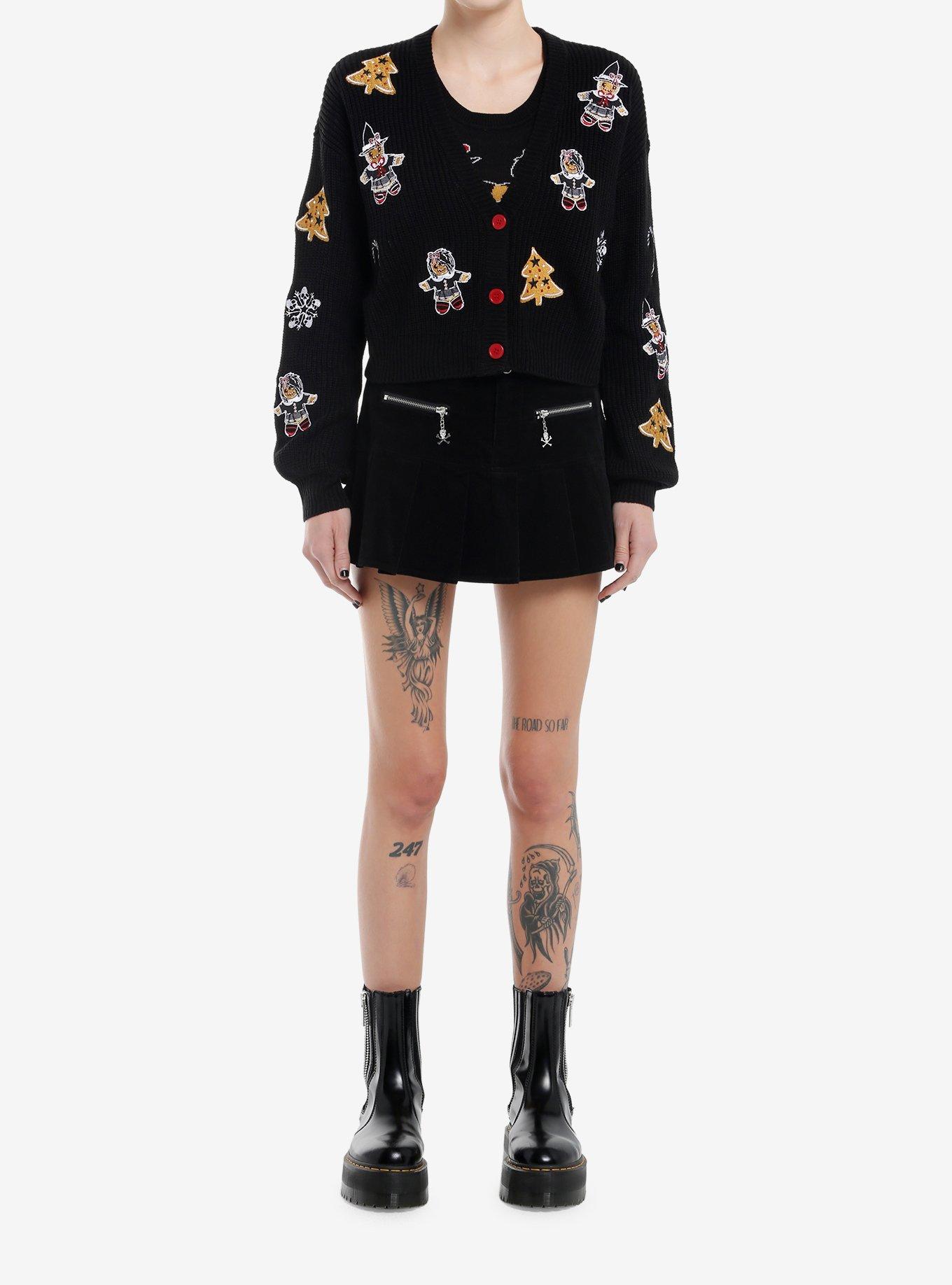 Social Collision Goth Gingerbread Girls Knit Tank Top & Cardigan Set, RED, alternate