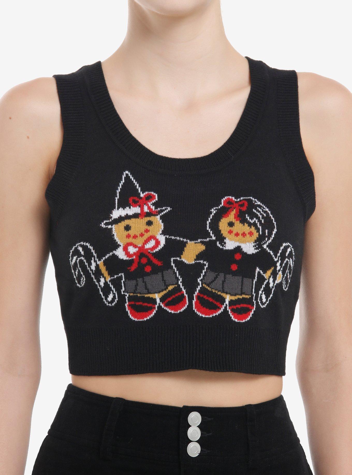 Social Collision Goth Gingerbread Girls Knit Tank Top & Cardigan Set, RED, alternate