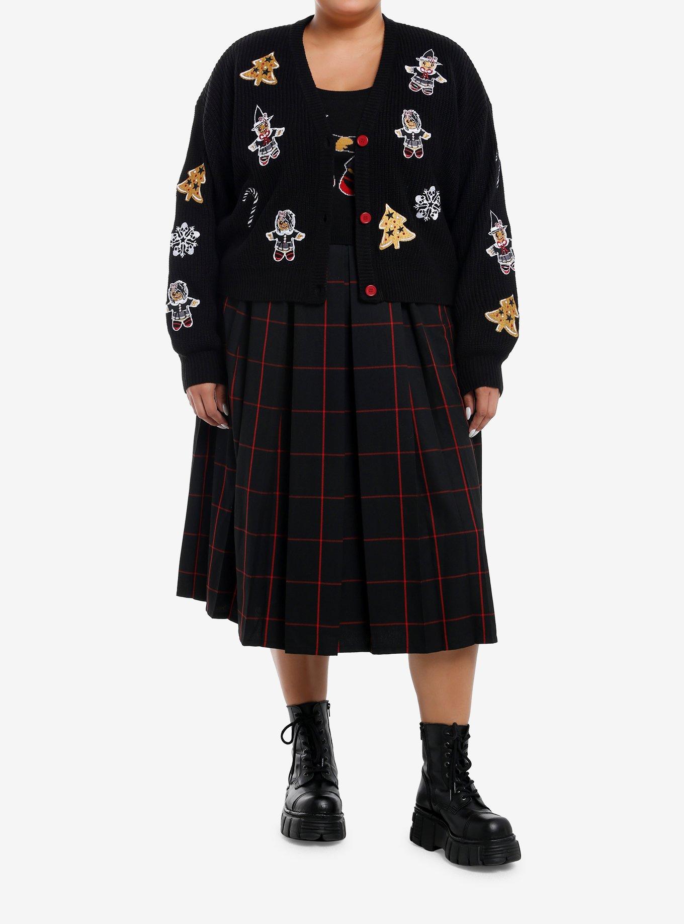 Social Collision Goth Gingerbread Girls Knit Tank Top & Cardigan Set Plus Size, RED, alternate