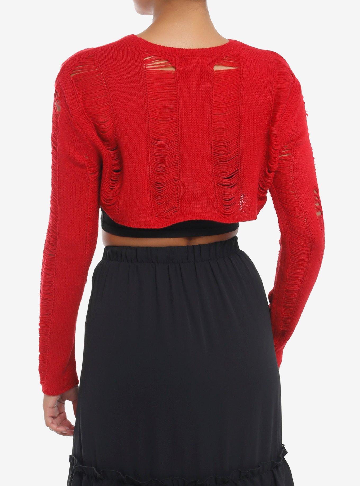 Social Collision Red Distressed Bolero Girls Crop Shrug, RED, alternate