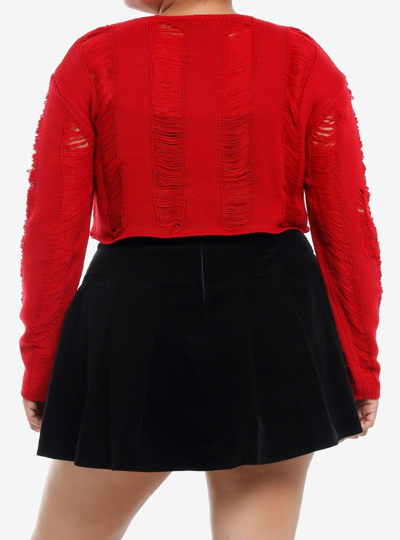 Social Collision Red Distressed Bolero Girls Crop Shrug Plus Size, , hi-res