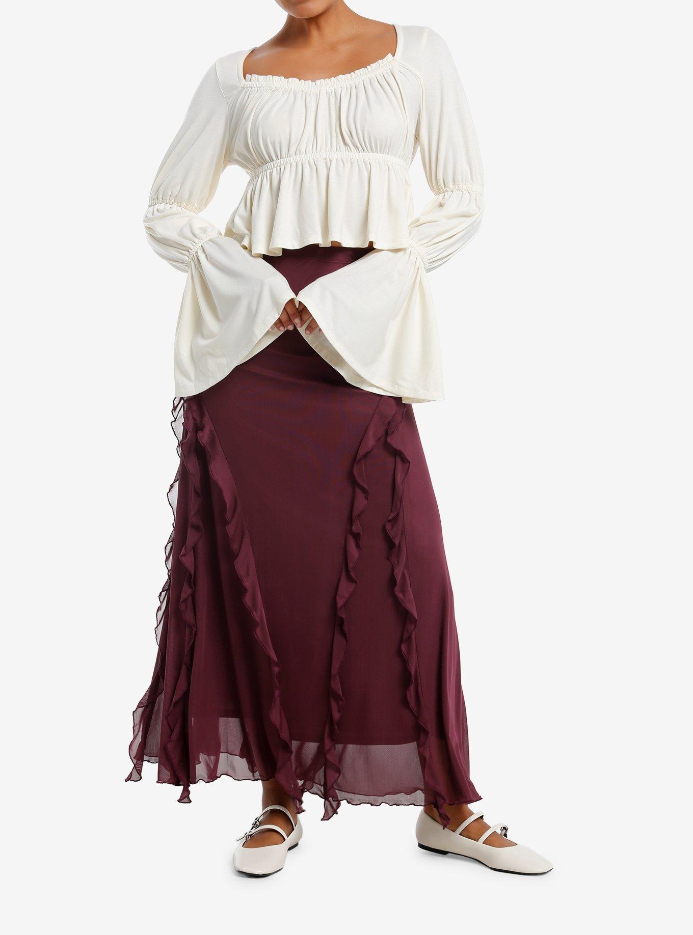 Thorn & Fable Cream Ruched Peasant Top, , hi-res