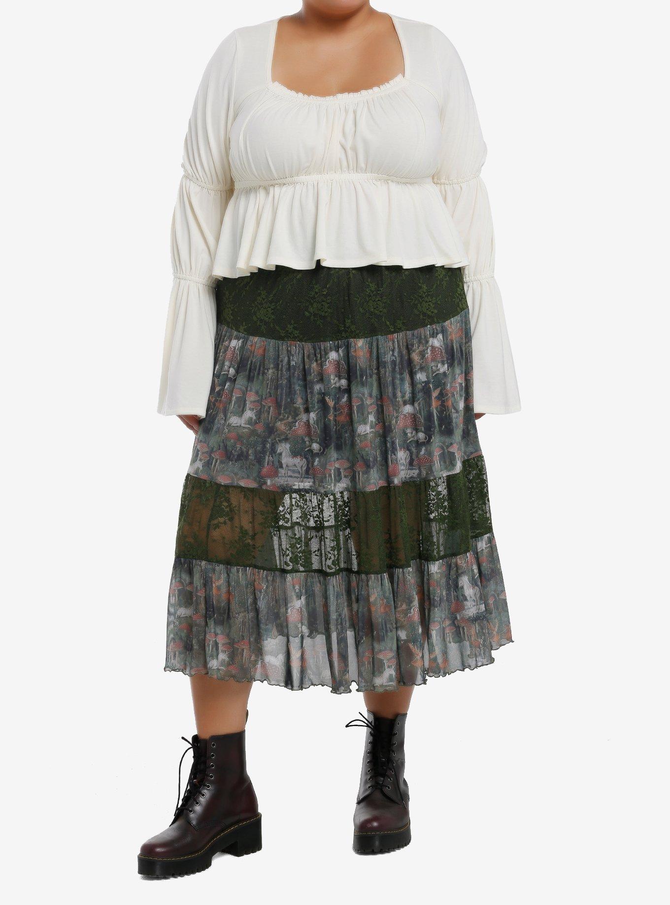 Thorn & Fable Cream Ruched Peasant Top Plus Size, , alternate