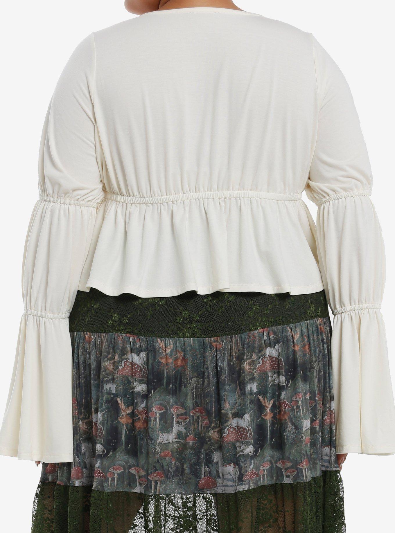 Thorn & Fable Cream Ruched Peasant Top Plus Size, , alternate