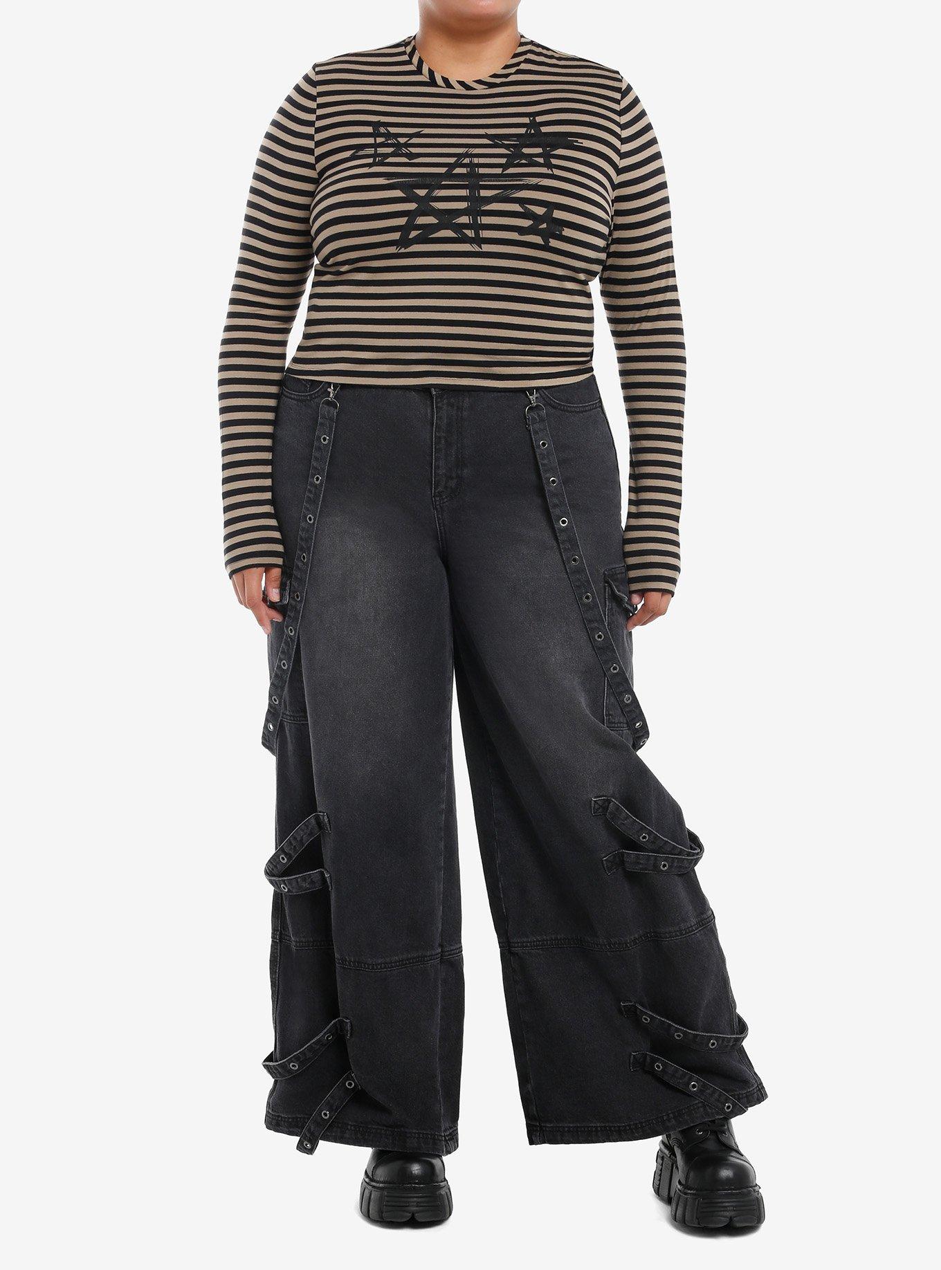 Social Collision Brown & Black Stripe Star Girls Long-Sleeve Top Plus Size, , hi-res