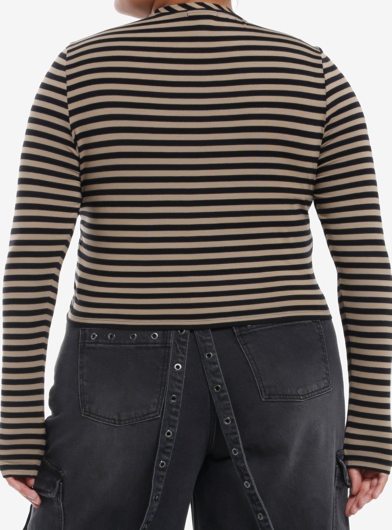 Social Collision Brown & Black Stripe Star Girls Long-Sleeve Top Plus Size, BLACK, alternate