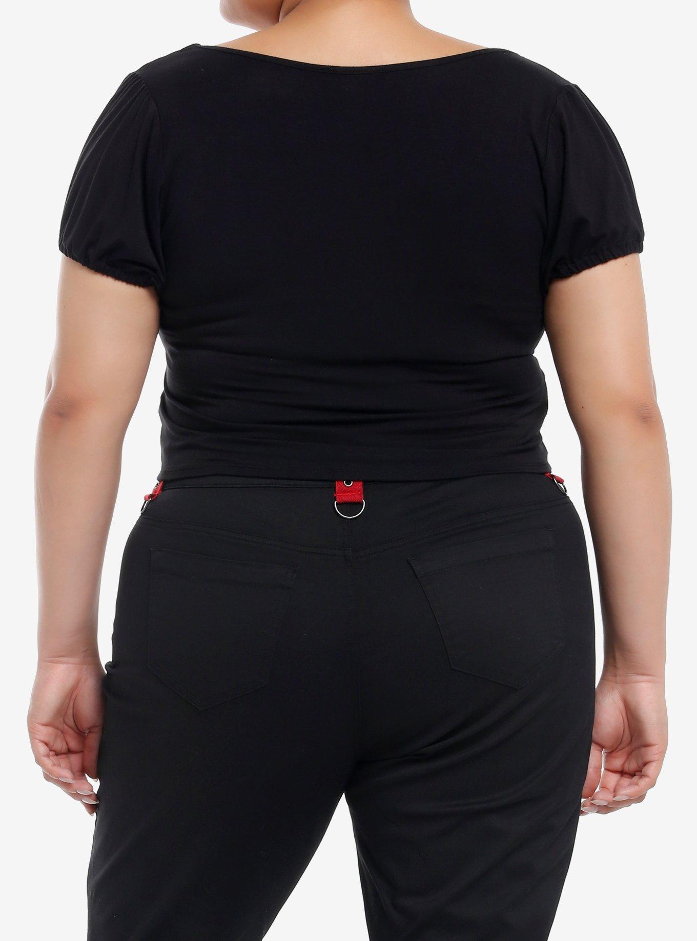 Social Collision Black & Red Lace Girls Crop Top Plus Size, , hi-res