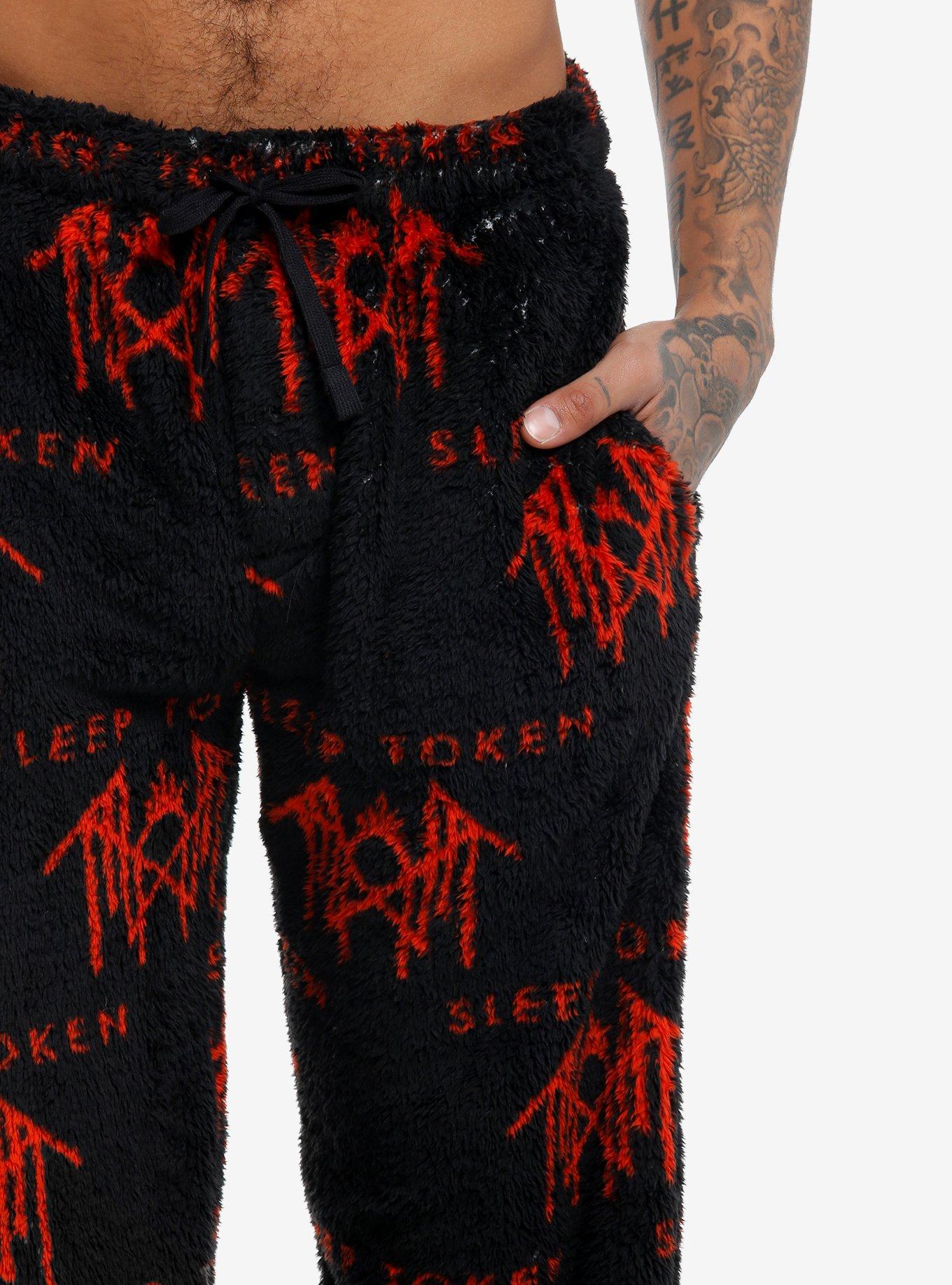 Sleep Token Logo Fuzzy Pajama Pants, BLACK, alternate