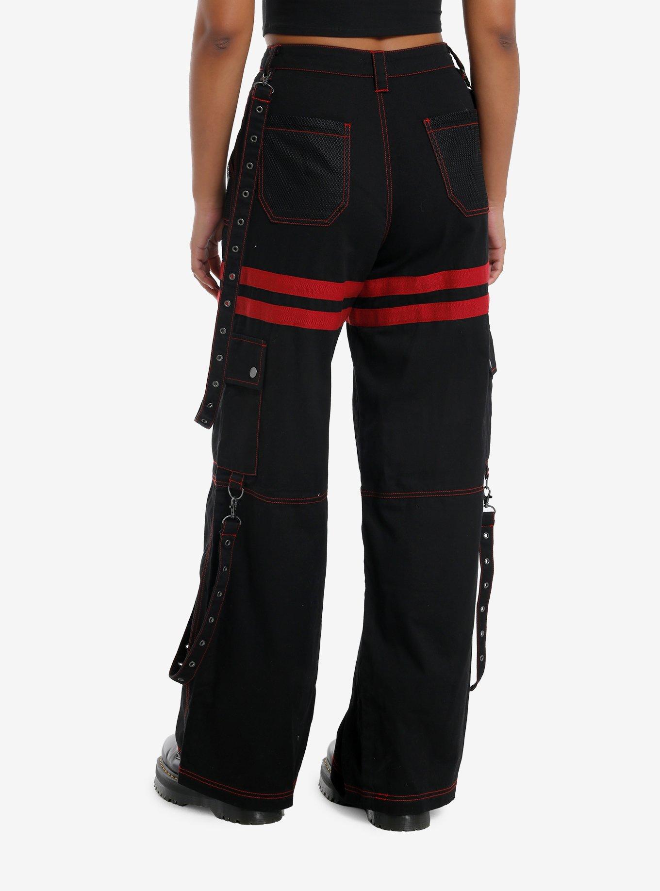 Black & Red Grommet Suspender Wide Leg Pants, , hi-res