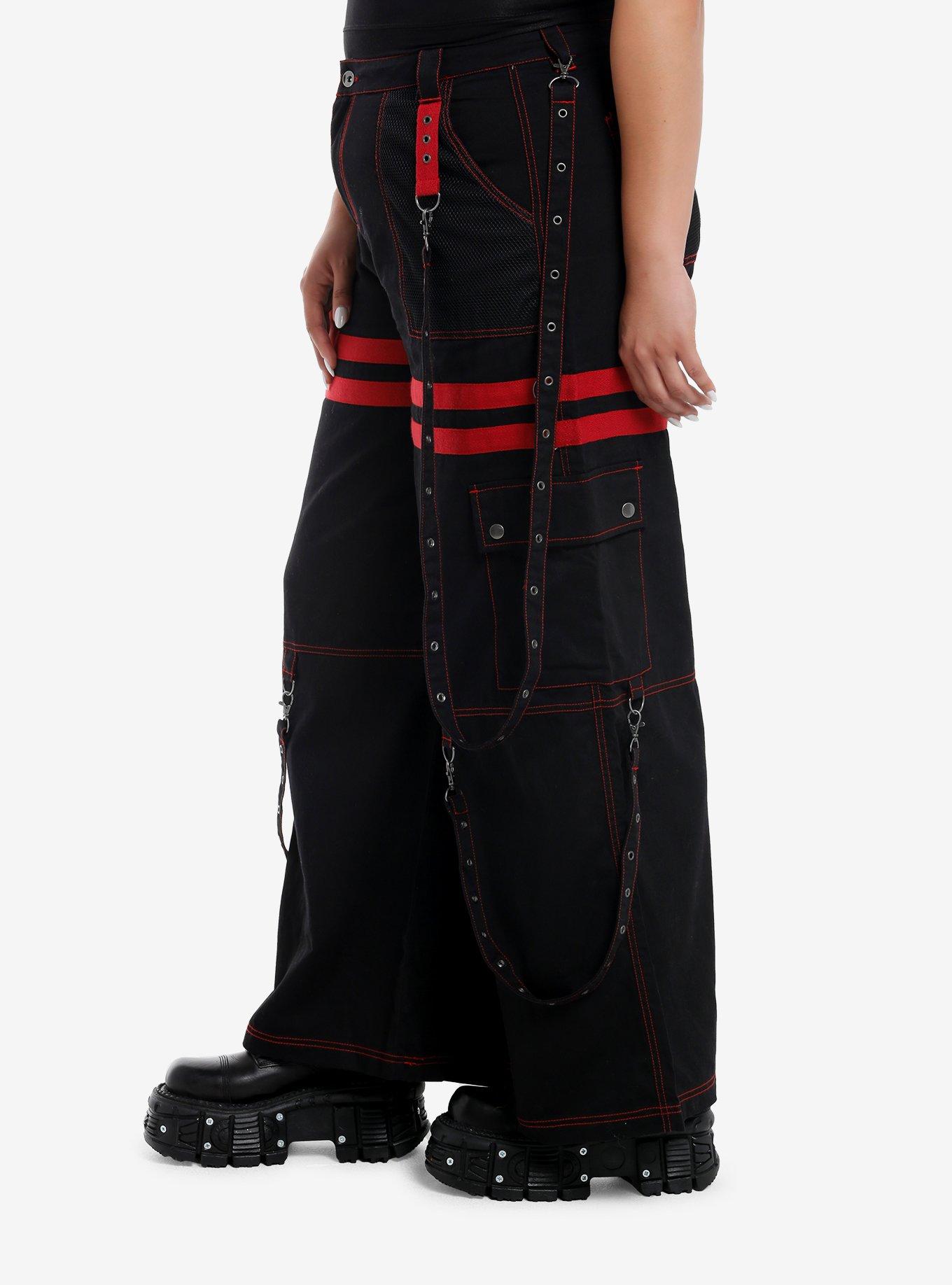 Black & Red Grommet Suspender Girls Wide Leg Pants Plus Size, RED, alternate