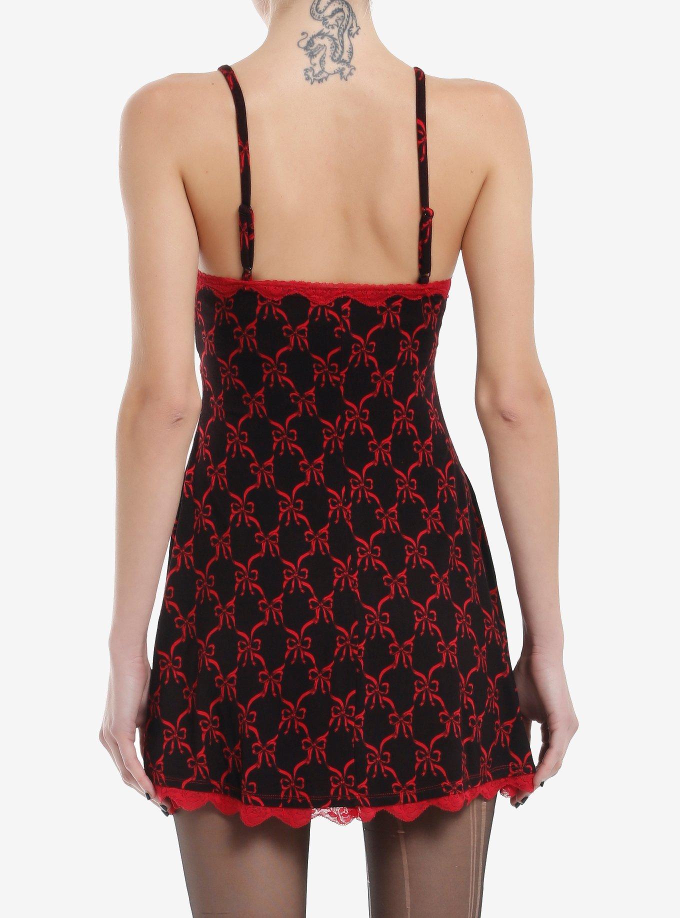 Social Collision Red Bow & Lace Black Cami Dress, RED, alternate