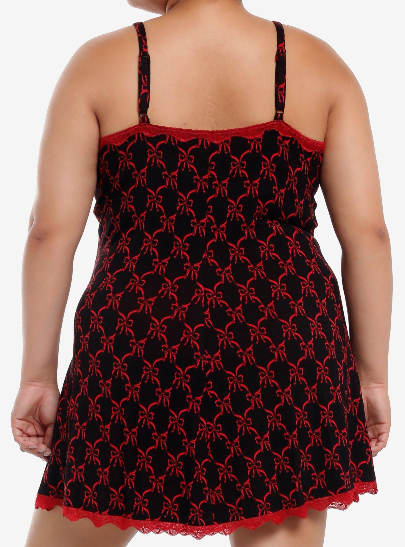 Social Collision Red Bow & Lace Black Cami Dress Plus Size, , hi-res