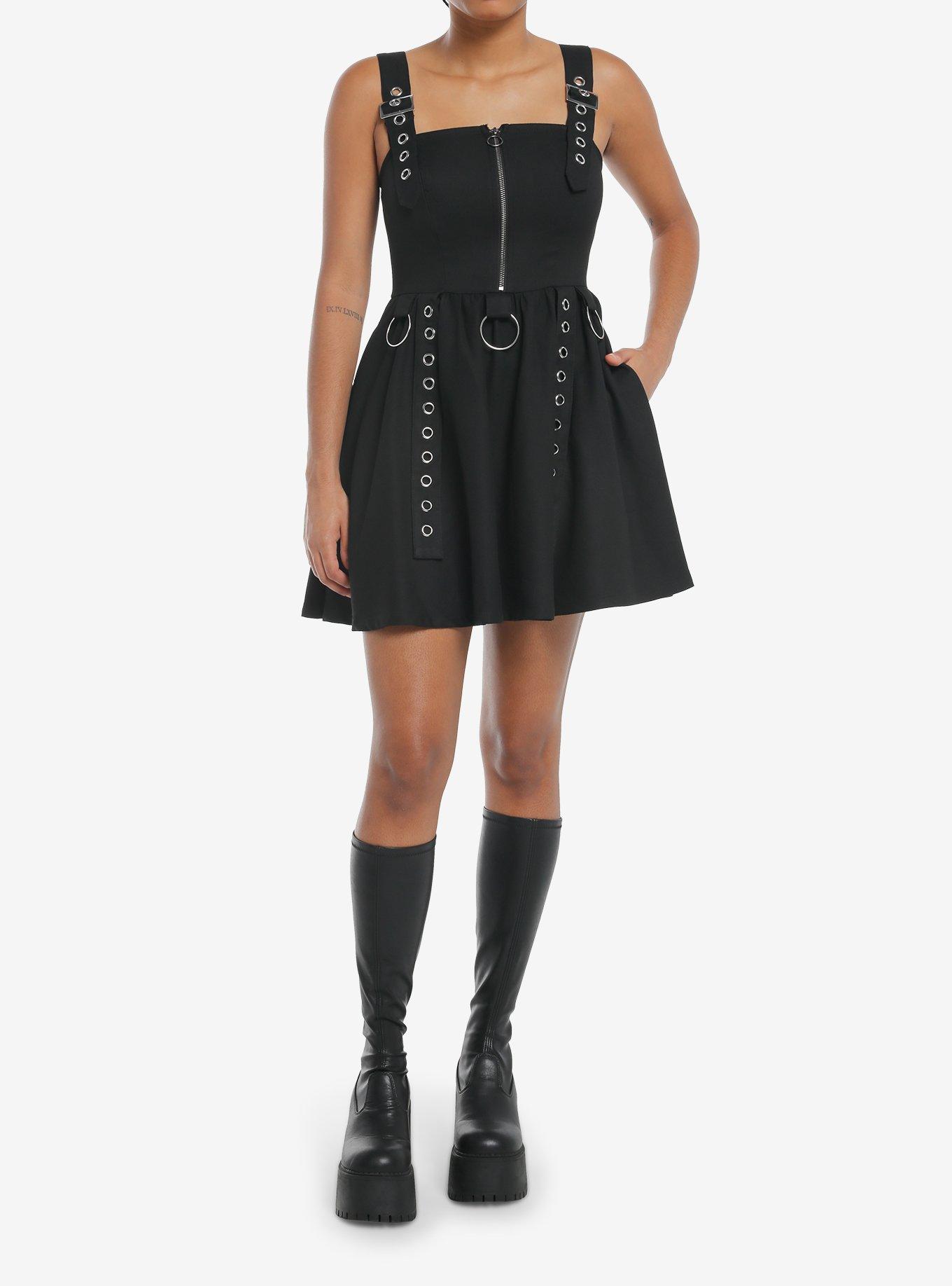 Social Collision Black Grommet Buckle Dress, , hi-res