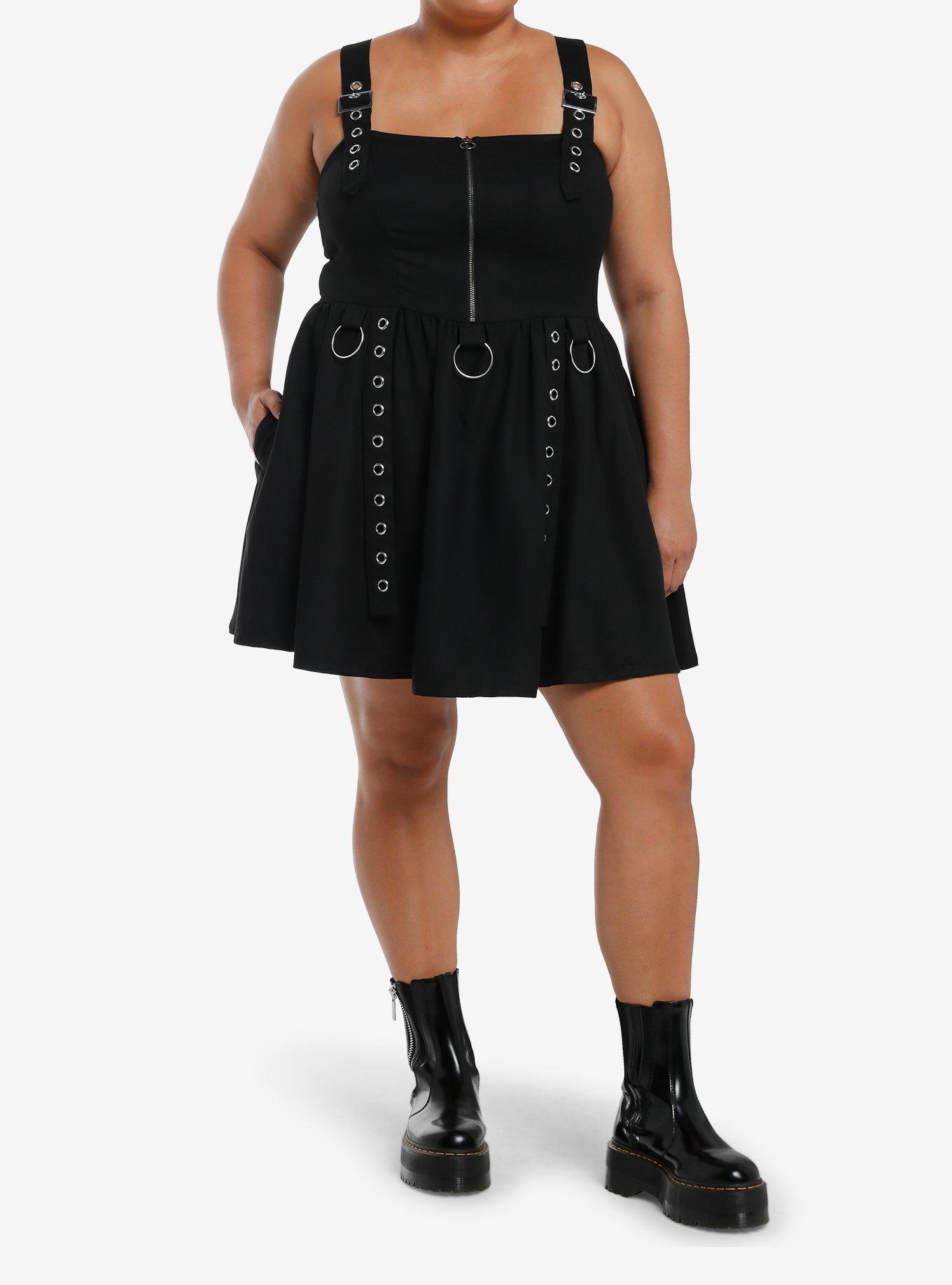 Social Collision Black Grommet Buckle Dress Plus Size, , hi-res