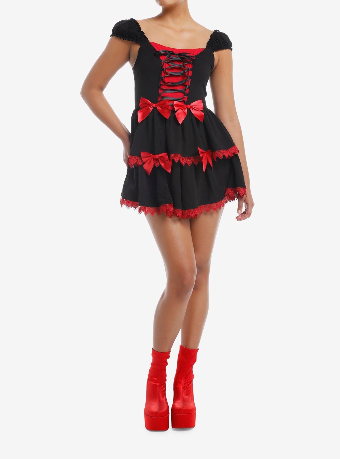 Social Collision Black & Red Bow Lace-Up Dress, , hi-res