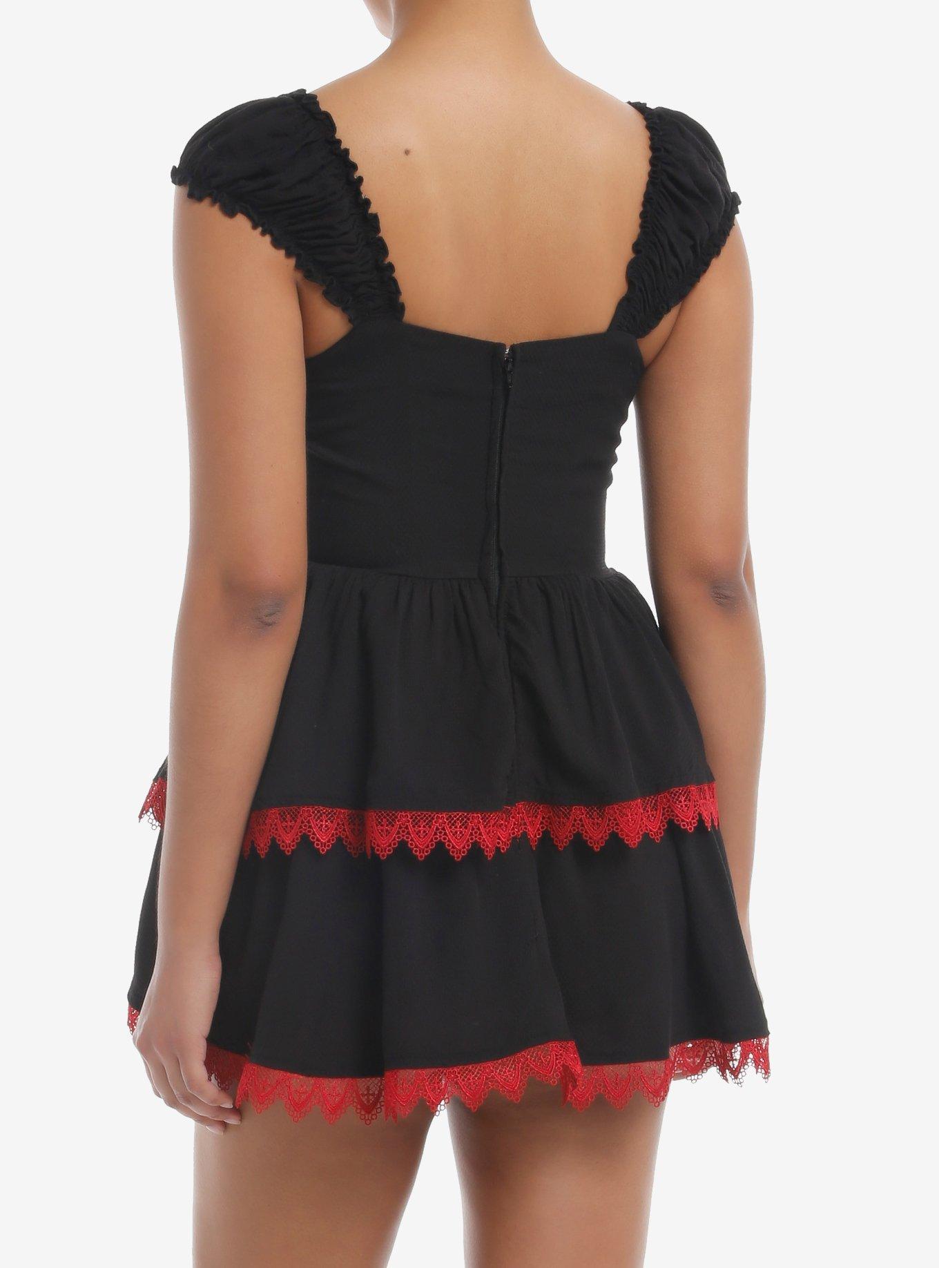 Social Collision Black & Red Bow Lace-Up Dress, RED, alternate